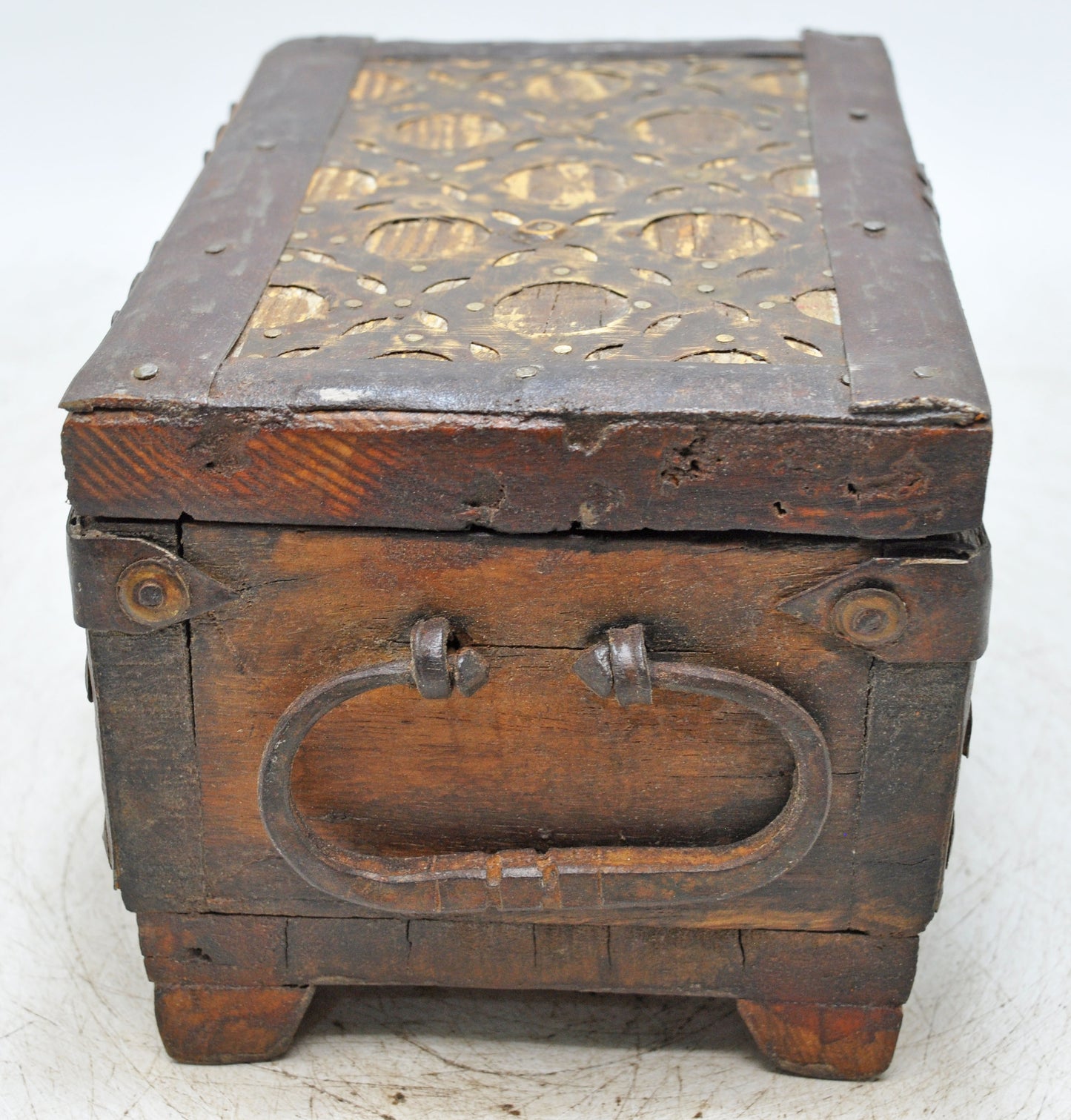 Vintage Wooden Small Storage Box Original Old Hand Crafted Brass Fitted