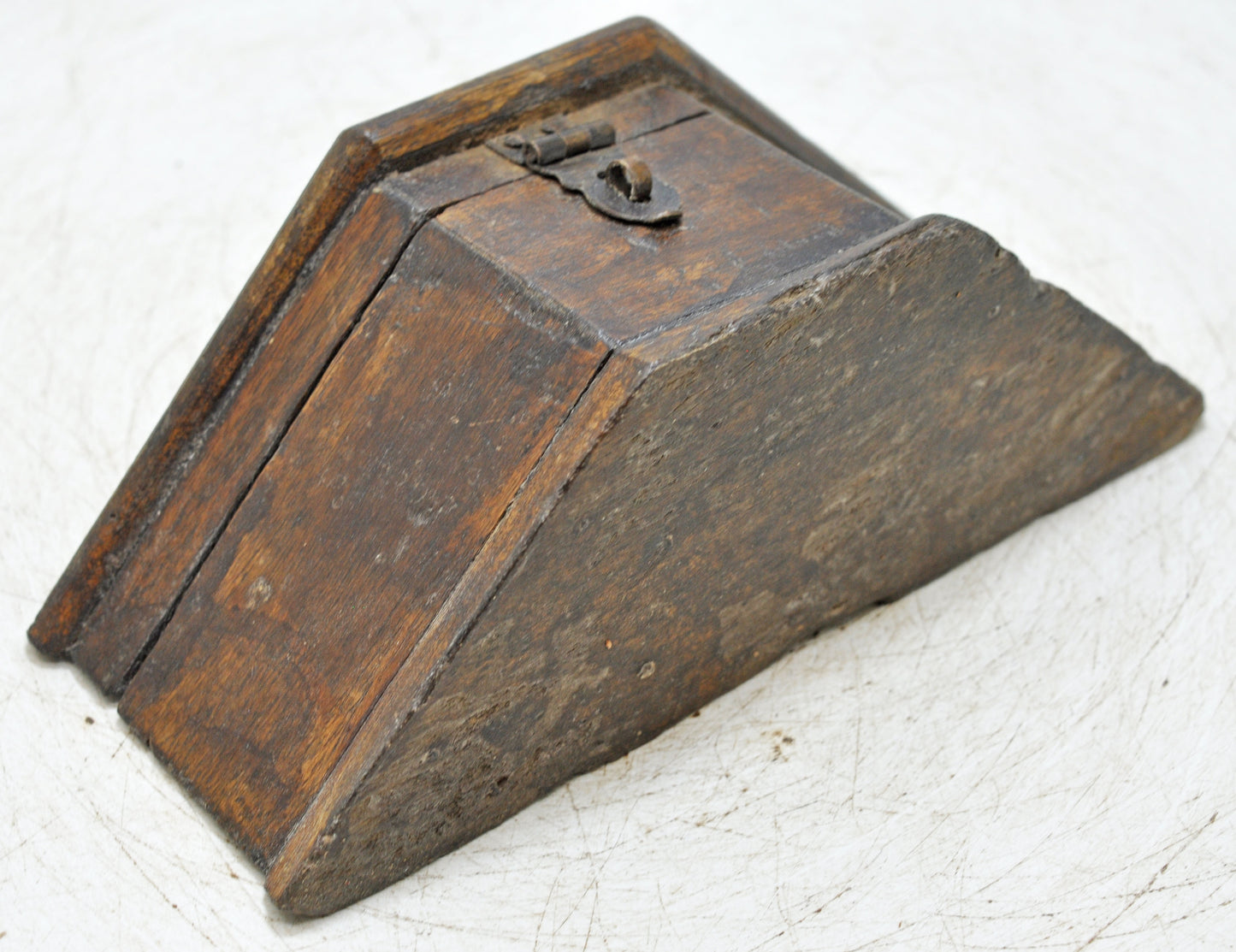 Vintage Wooden Triangle Shaped Small Storage Box Original Old Hand Crafted