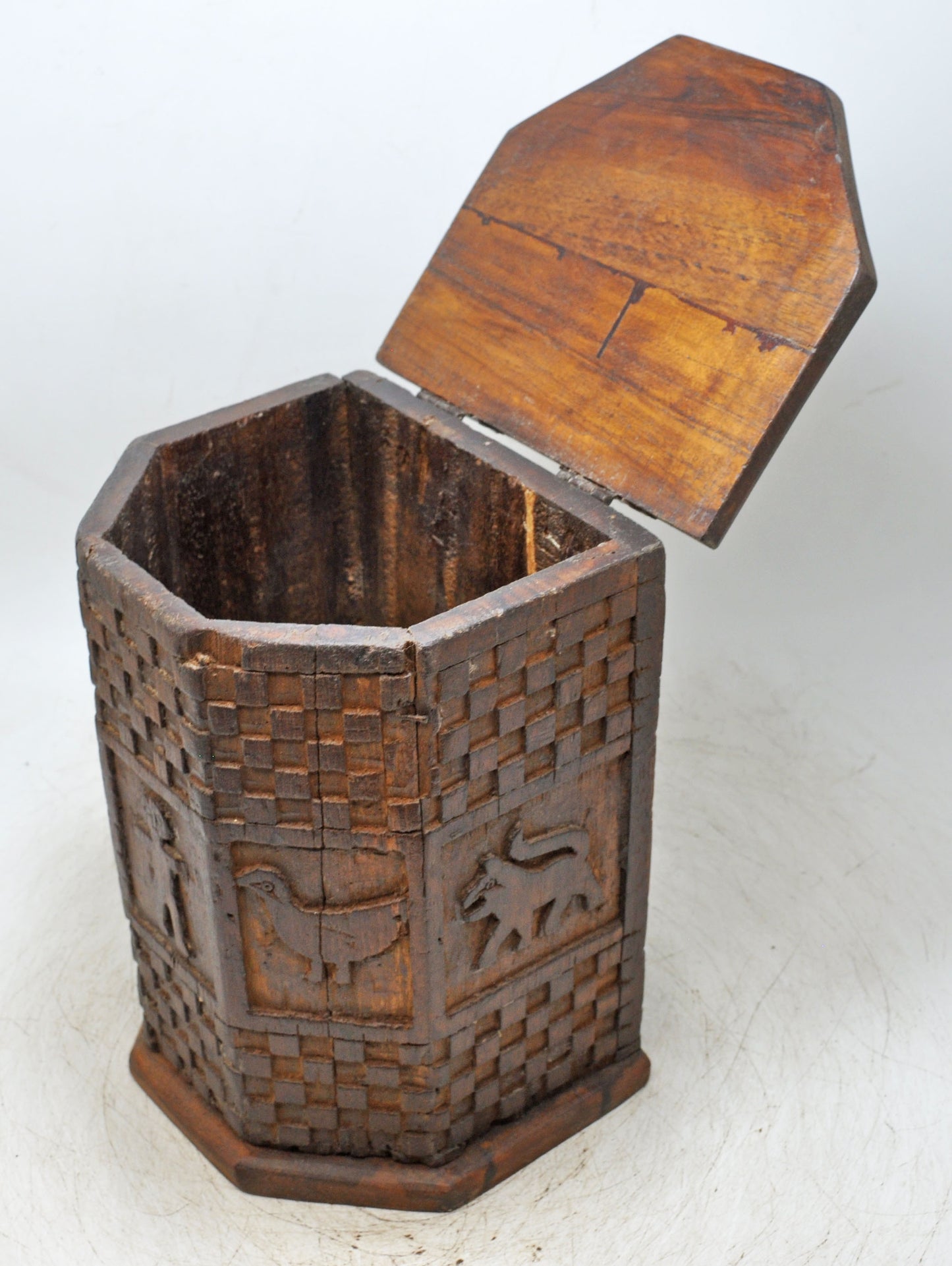 Vintage Wooden Barrel Shaped Storage Box Original Old Hand Crafted