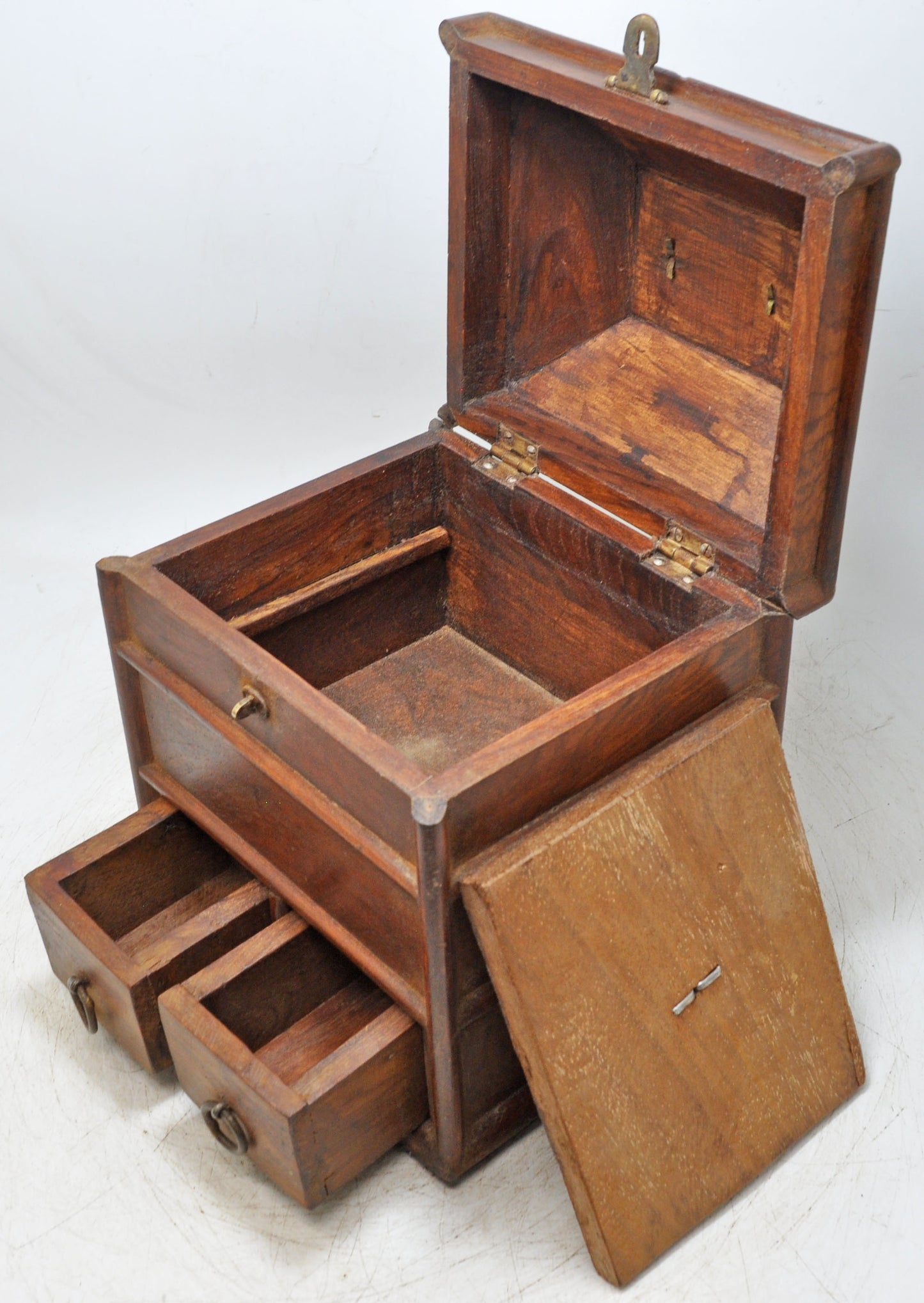 Vintage Wooden Storage Box With 2 Drawers Original Old Hand Crafted