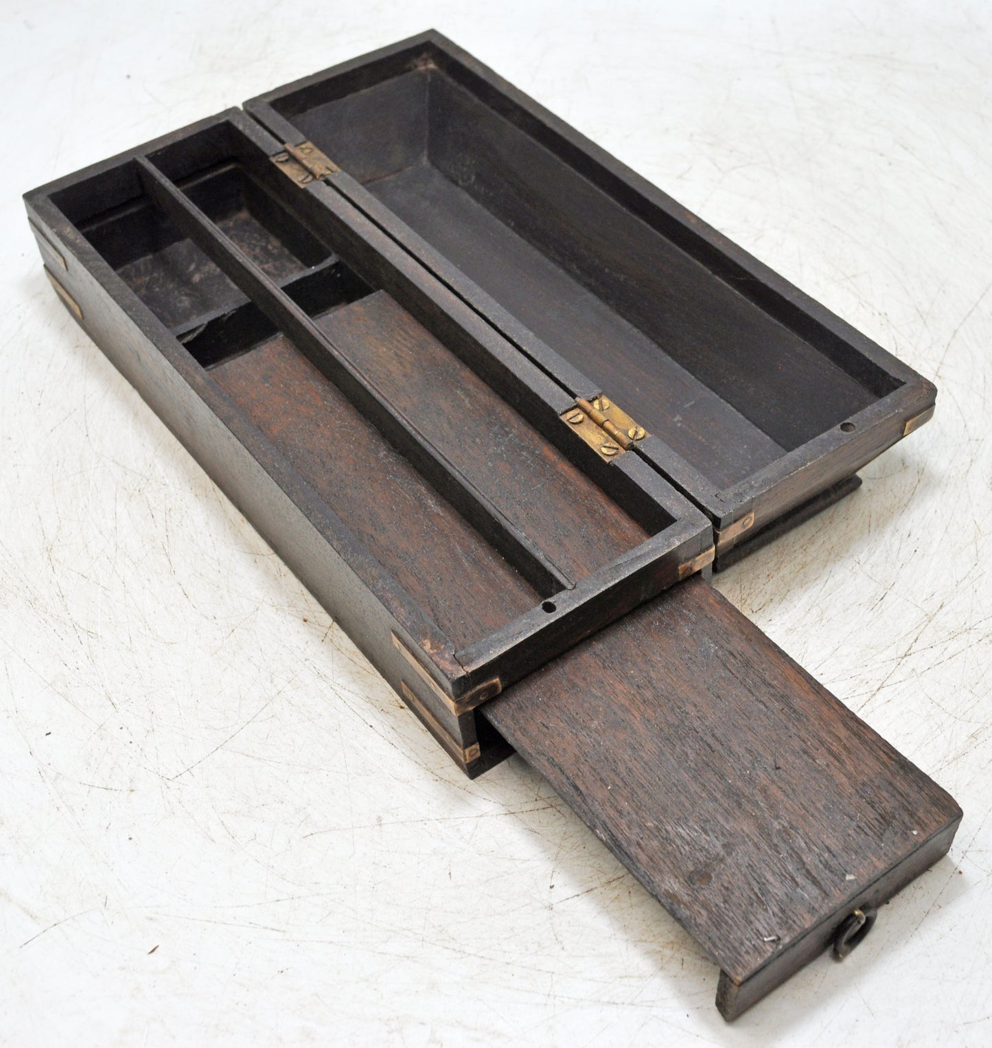 Vintage Wooden Pencil Stationary Box Original Old Hand Crafted Brass Fitted