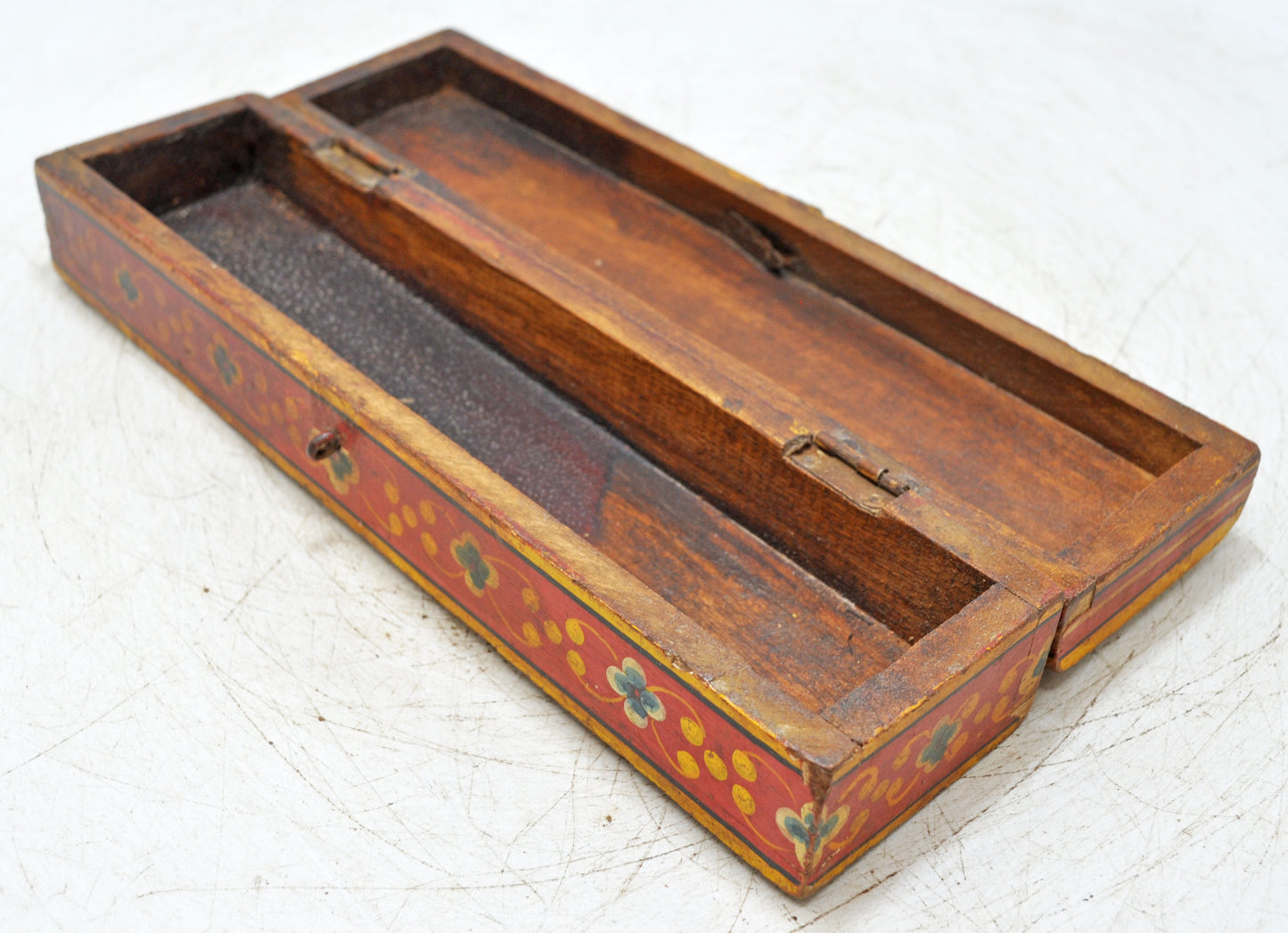 Vintage Wooden Pencil Stationary Box Original Old Hand Crafted Painted
