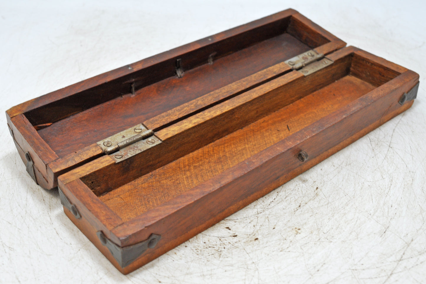 Vintage Wooden Pencil Stationary Box Original Old Hand Crafted Metal Fitted