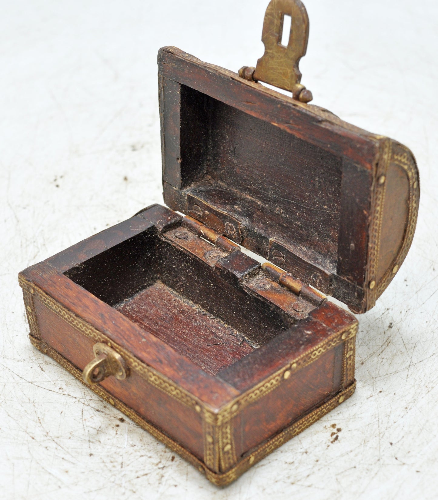 Vintage Wooden Small Half Round Storage Box Original Old Brass Fitted