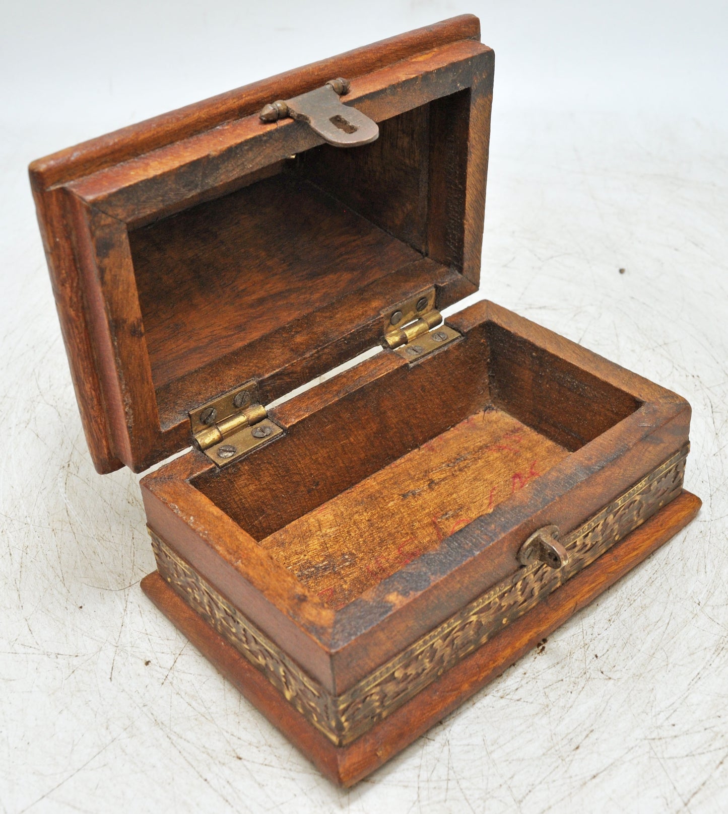 Vintage Wooden Dome Shaped Storage Box Original Old Brass Fitted