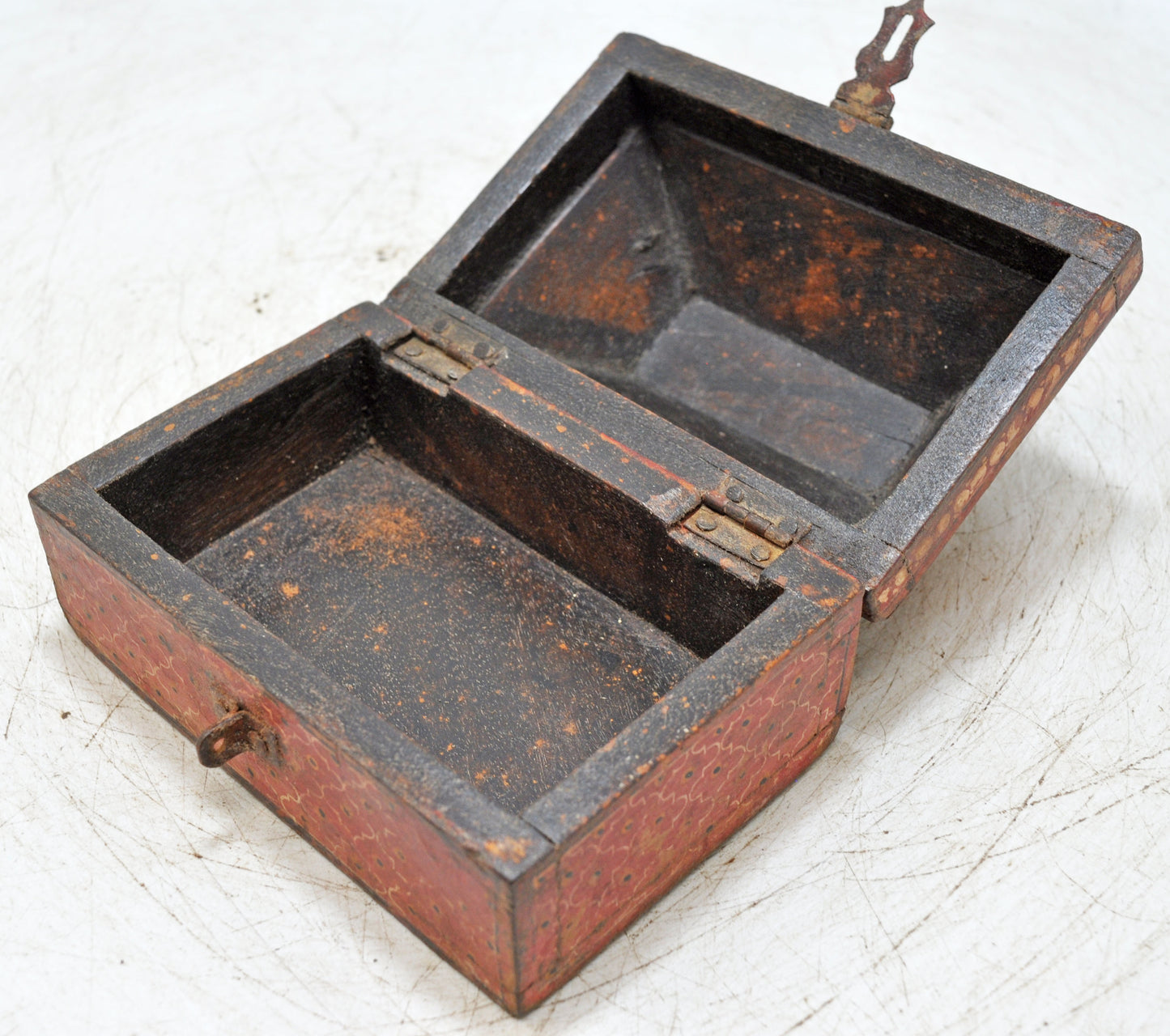 Vintage Wooden Dome Shaped Storage Box Original Old Hand Crafted Painted