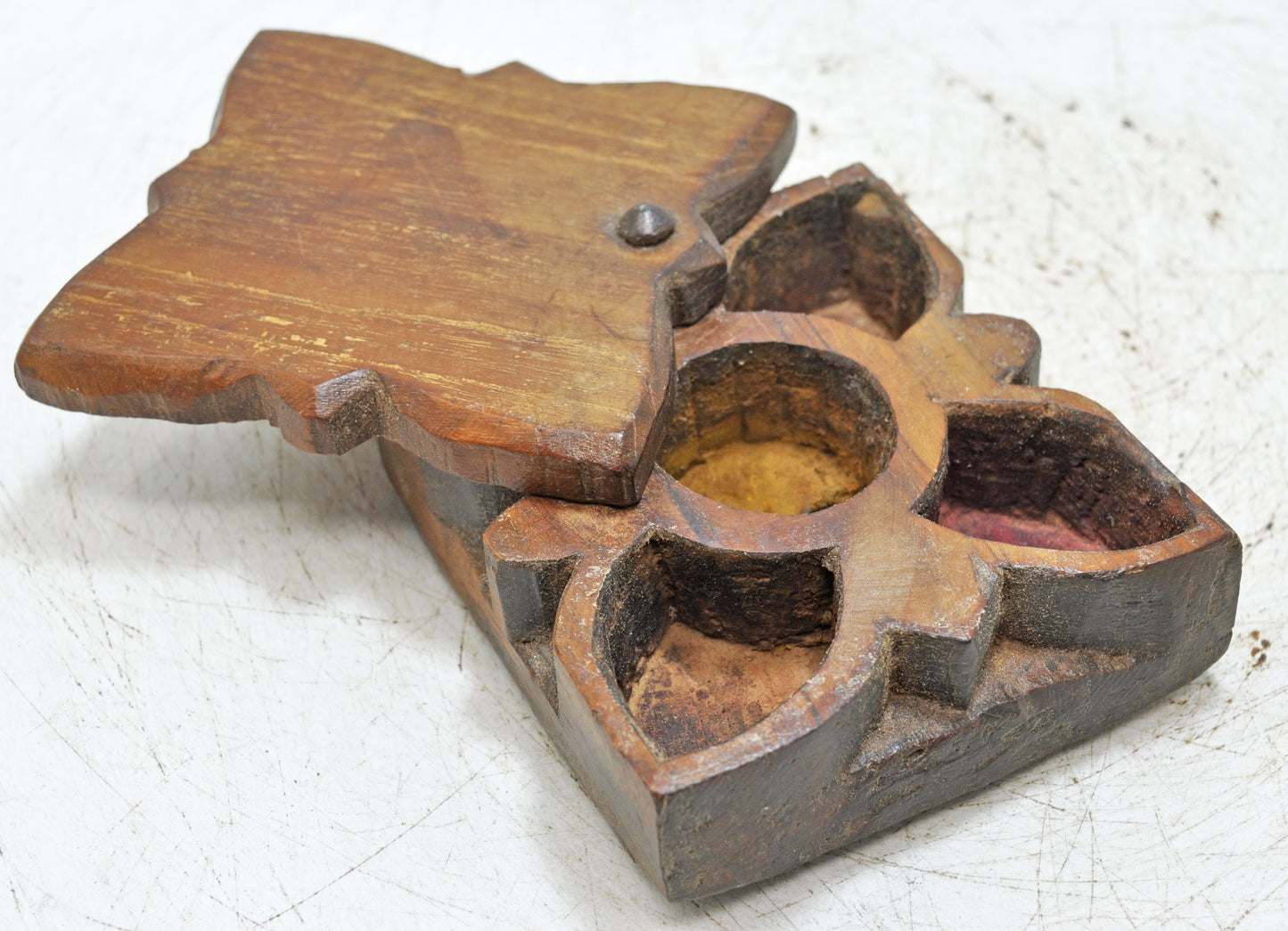 Antique Wooden Kitchenware Spice Box Original Old Hand Carved