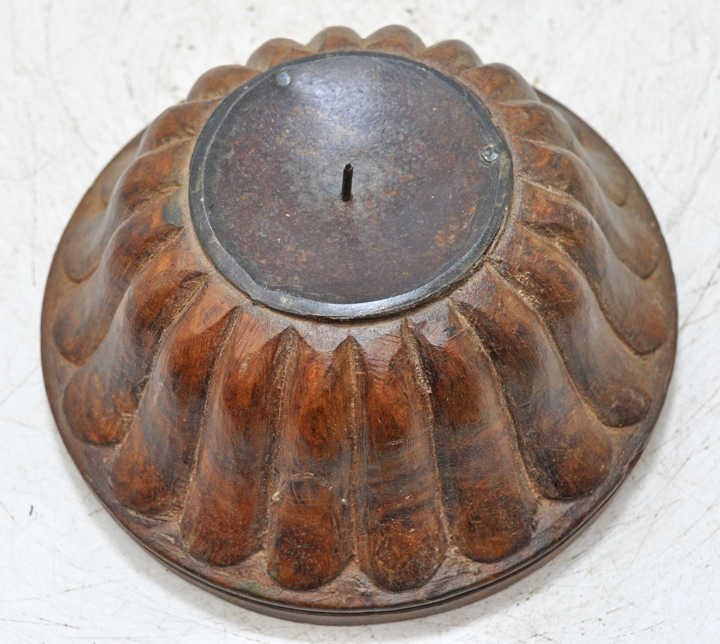 Vintage Wooden Round Candle Holder Stand Original Old Fine Hand Carved
