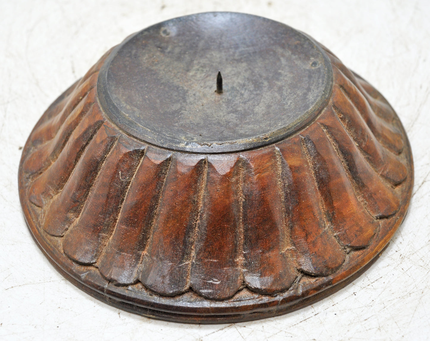 Vintage Wooden Round Candle Holder Stand Original Old Fine Hand Carved