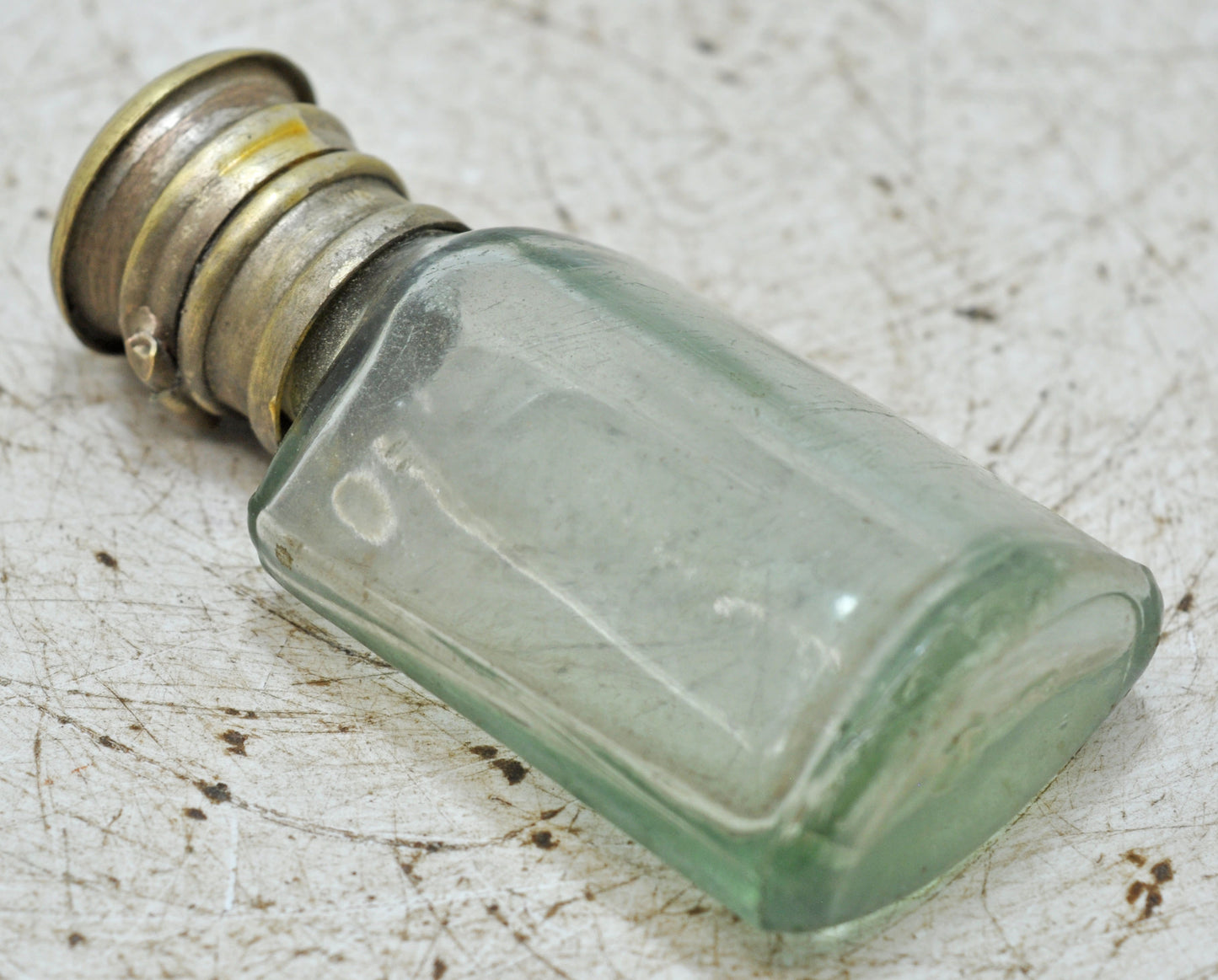 Antique Glass Small Perfume Bottle Original Old Hand Crafted Brass Cap