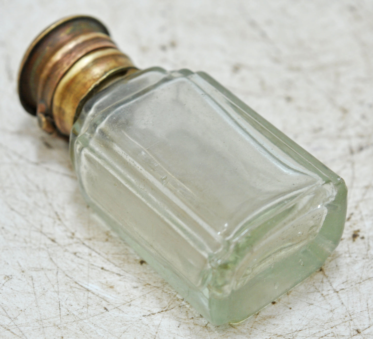 Antique Glass Small Perfume Bottle Original Old Hand Crafted Brass Cap