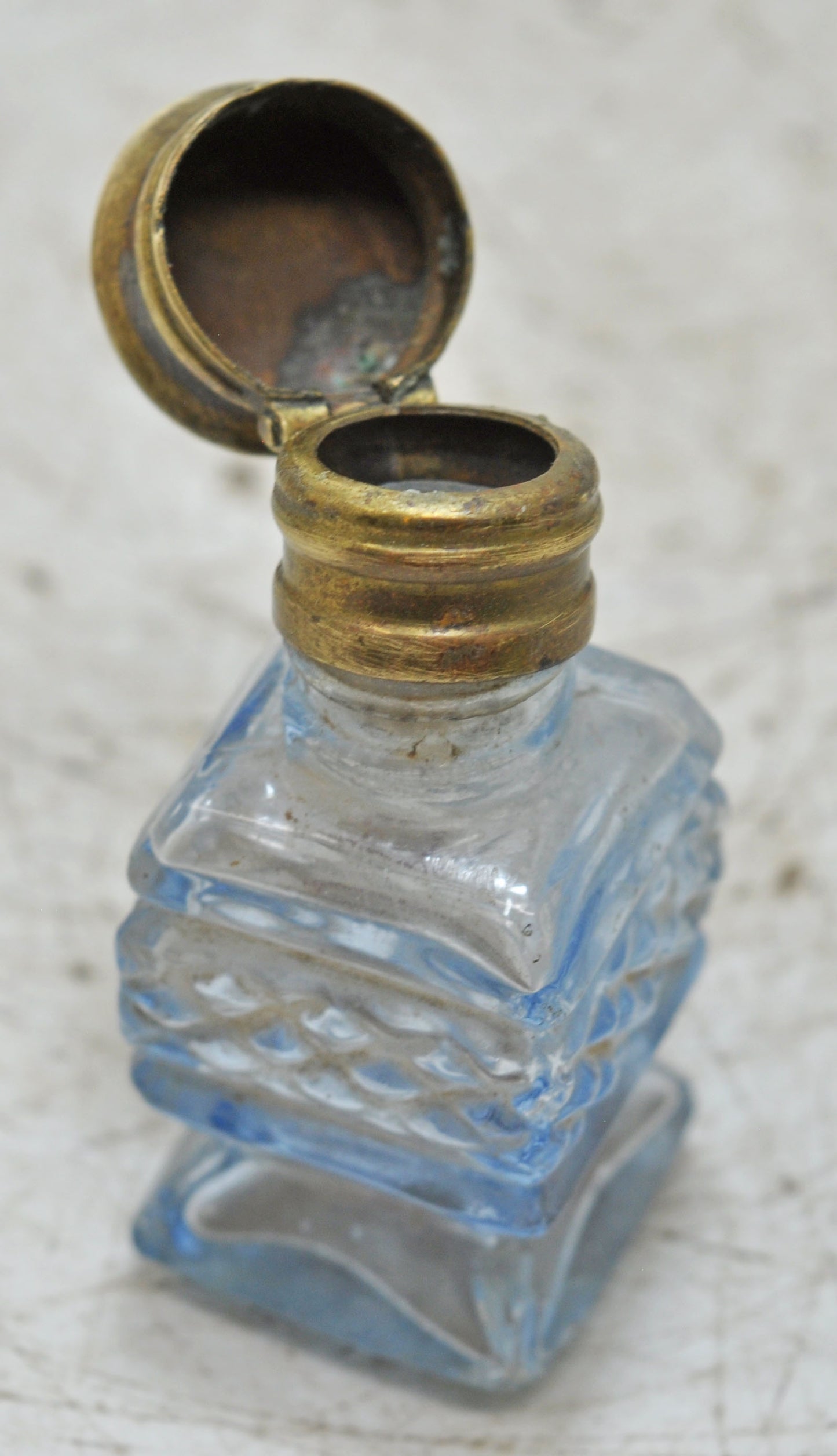 Antique Glass Small Perfume Bottle Original Old Hand Crafted Brass Cap