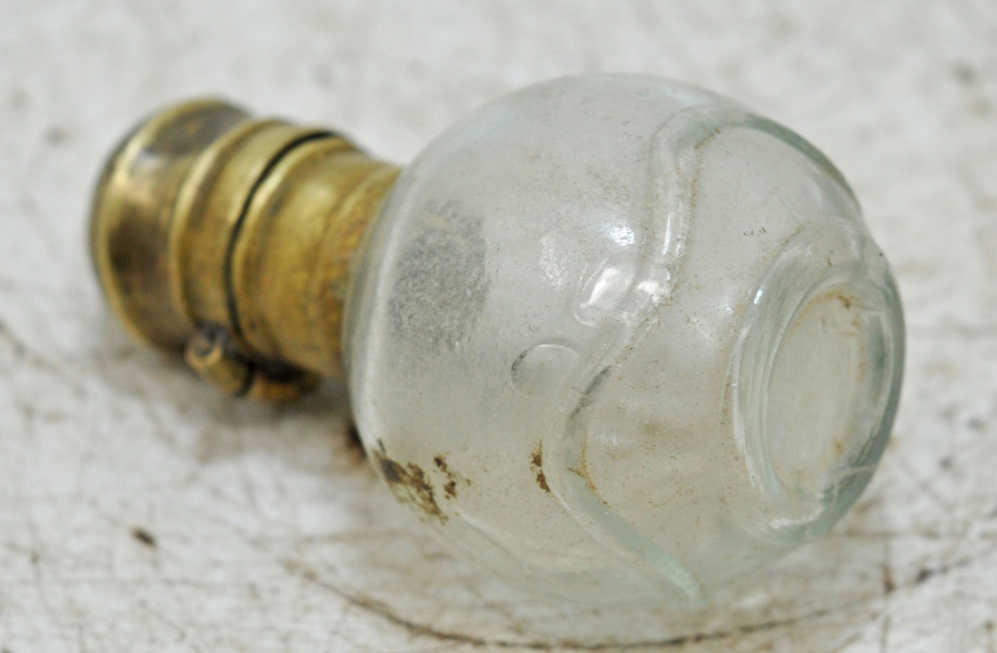 Antique Glass Small Perfume Bottle Original Old Hand Crafted Brass Cap