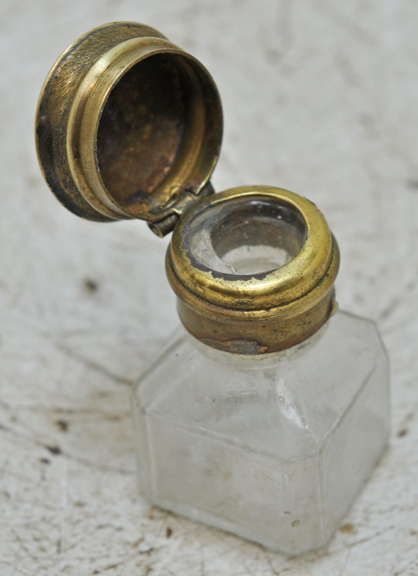 Antique Glass Small Perfume Bottle Original Old Hand Crafted Brass Cap