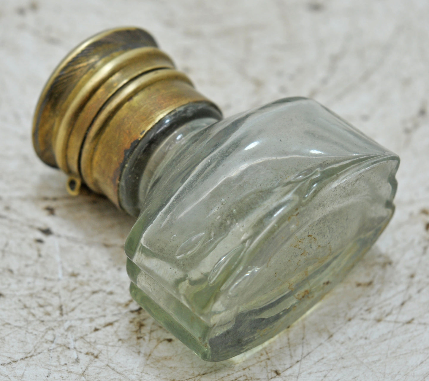 Antique Glass Small Perfume Bottle Original Old Hand Crafted Brass Cap