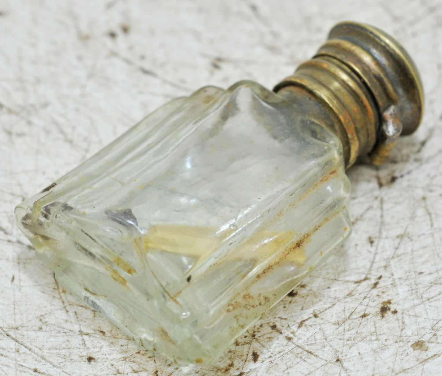 Antique Glass Small Perfume Bottle Original Old Hand Crafted Brass Cap