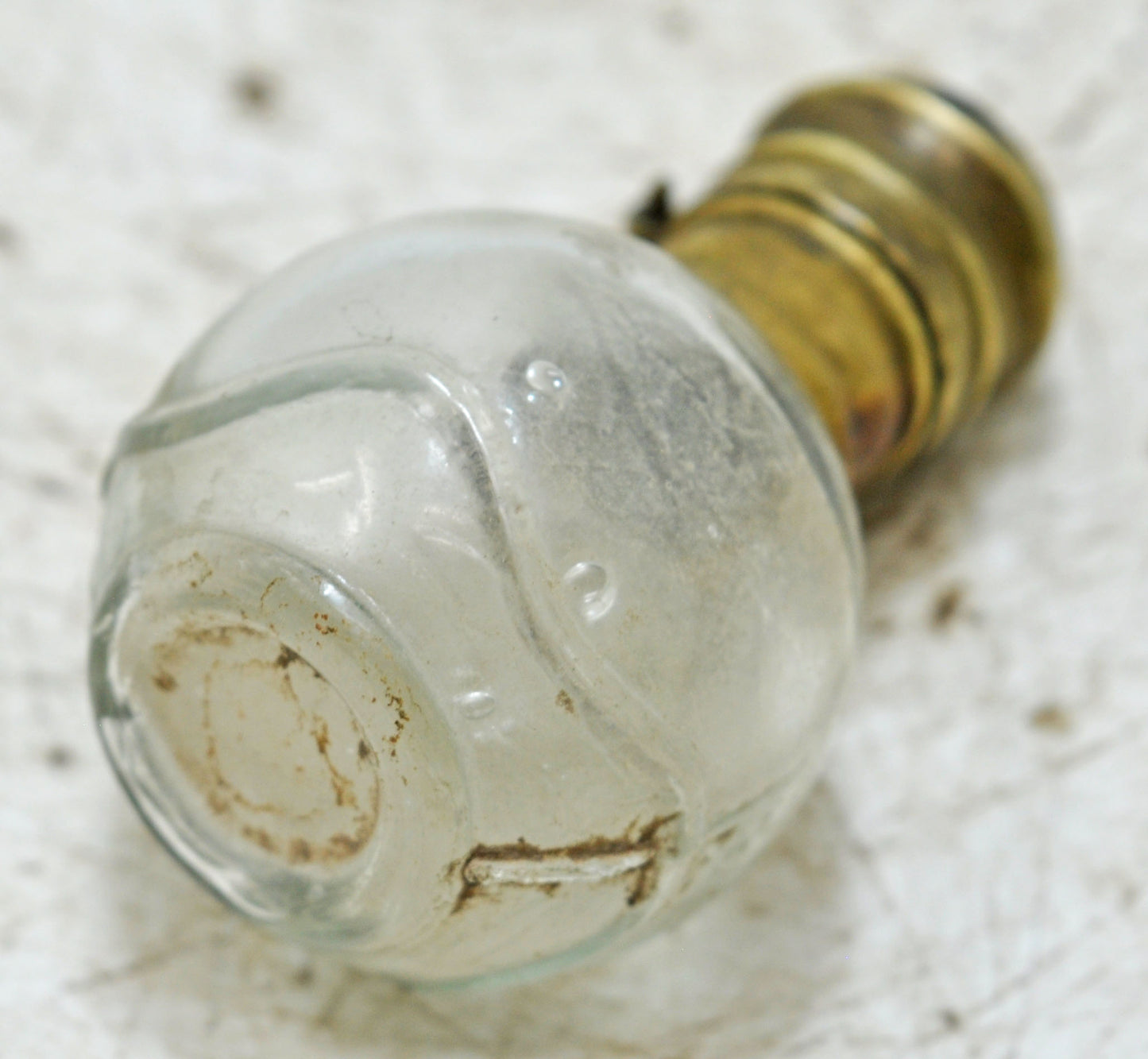 Antique Glass Small Perfume Bottle Original Old Hand Crafted Brass Cap