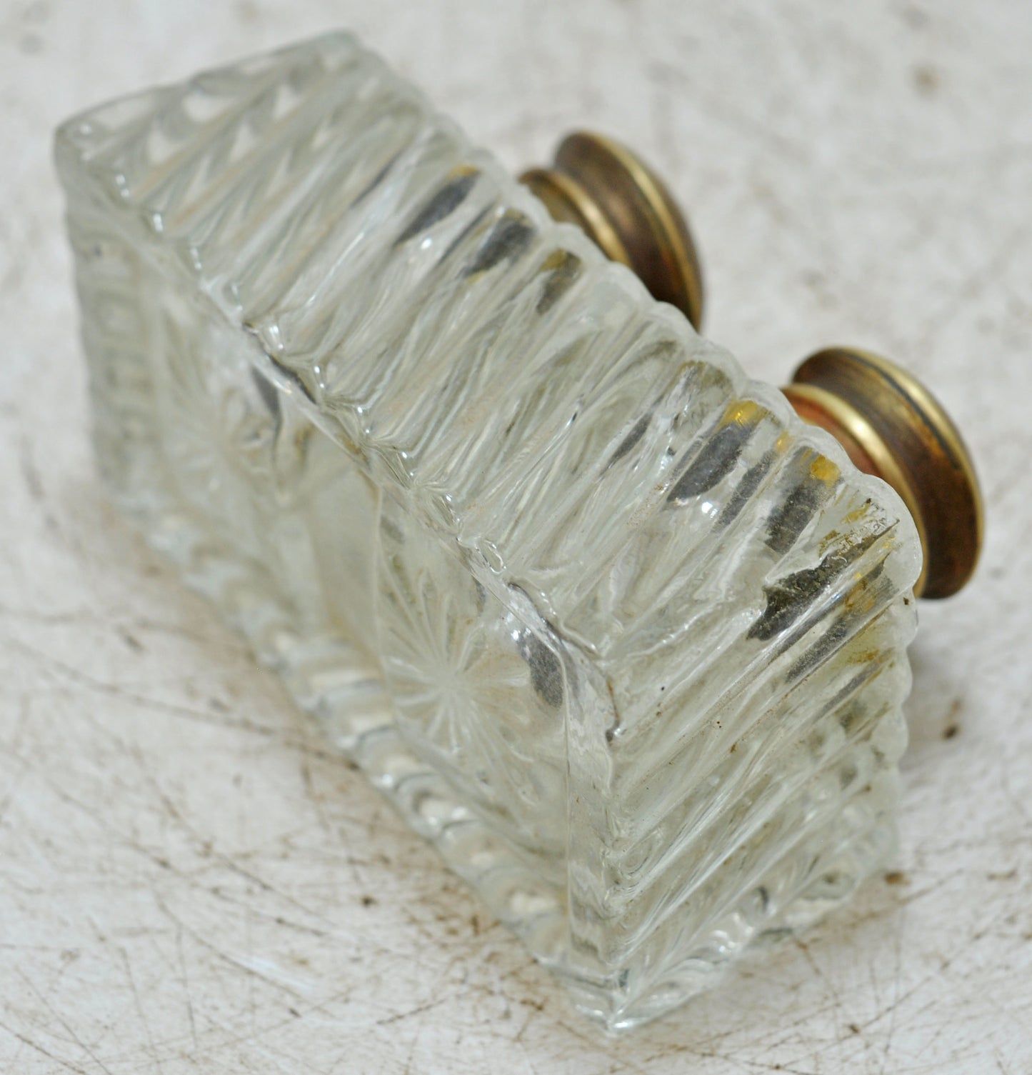 Antique Glass Double Ink Well Pot Original Old Hand Crafted Brass Cup