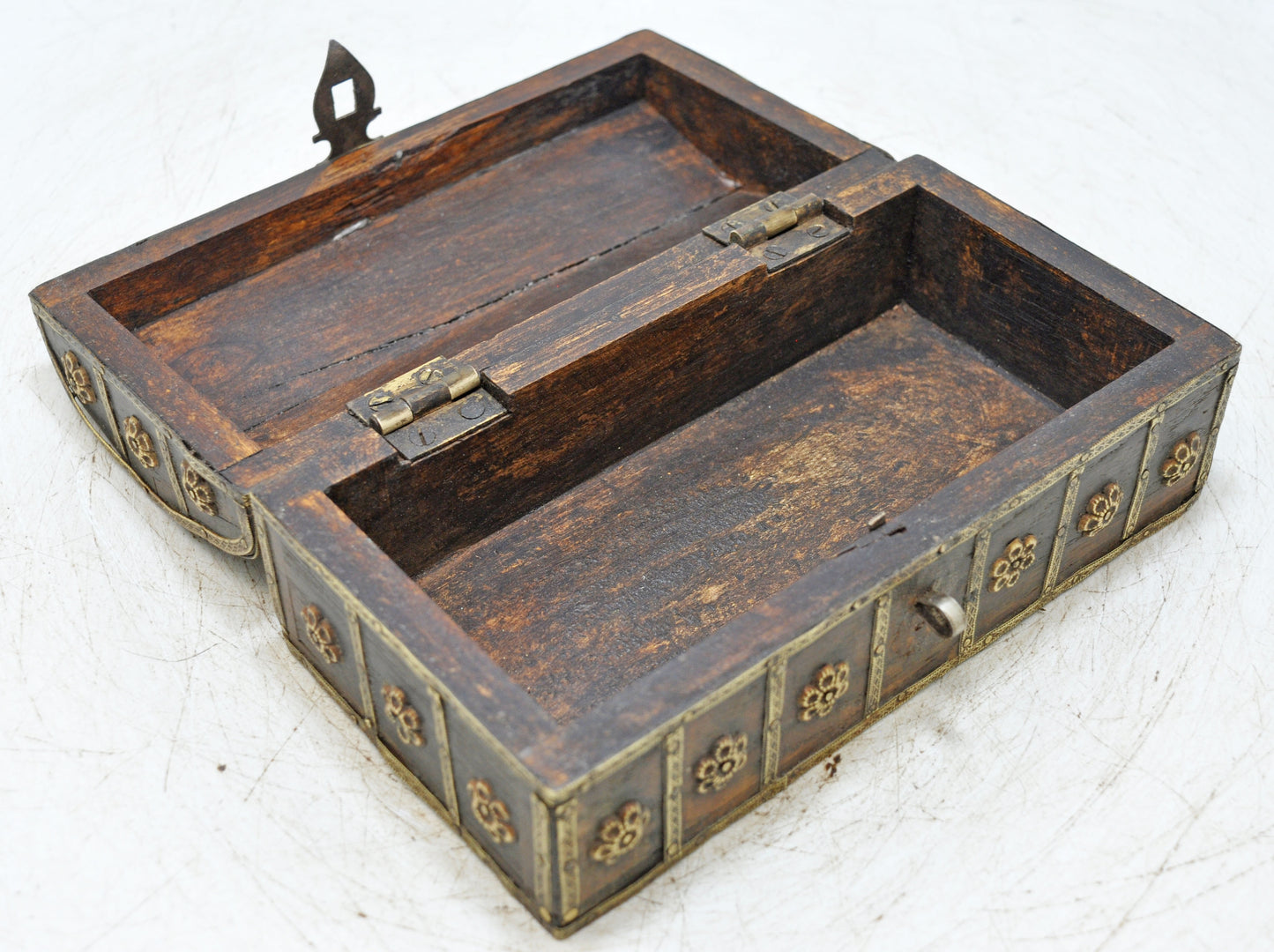 Vintage Wooden Storage Box Original Old Hand Crafted Brass Fitted