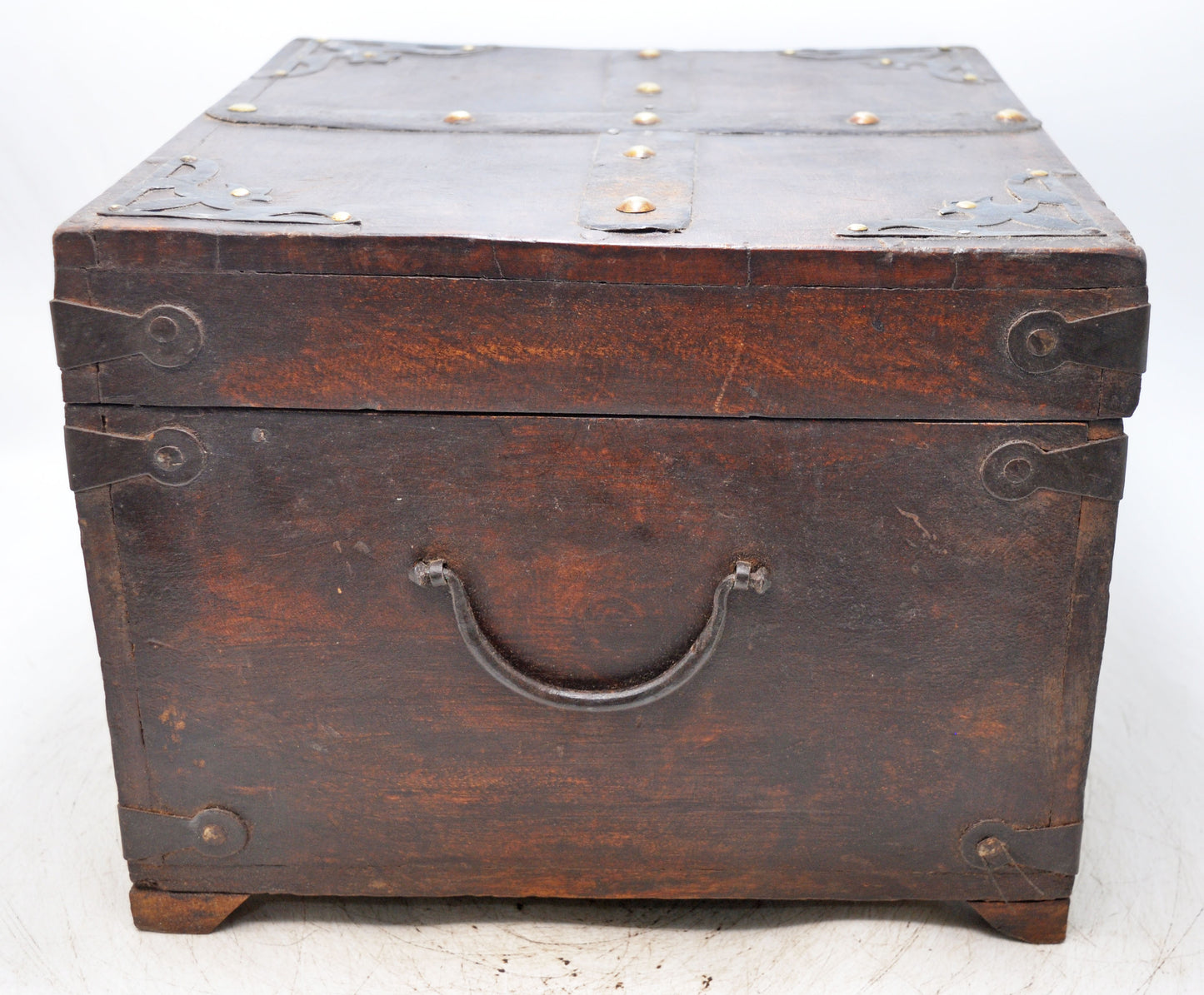 Vintage Wooden Square Storage Chest Box Original Old Hand Crafted Metal Fitted