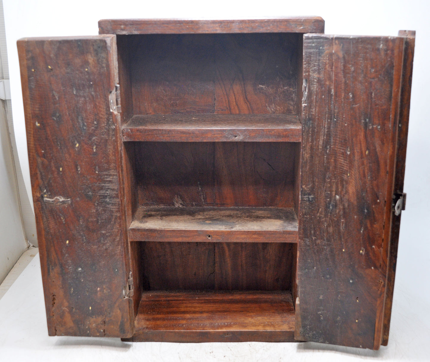 Vintage Wooden Wall Hanging Storage Cabinet Box Original Old Fine Brass Fitted