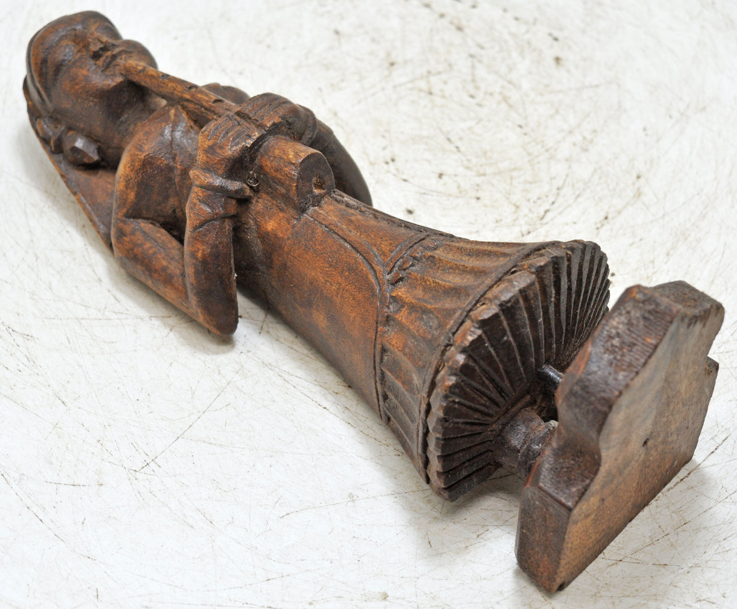 Antique Wooden Musician Lady Figurine Original Old Fine Hand Carved