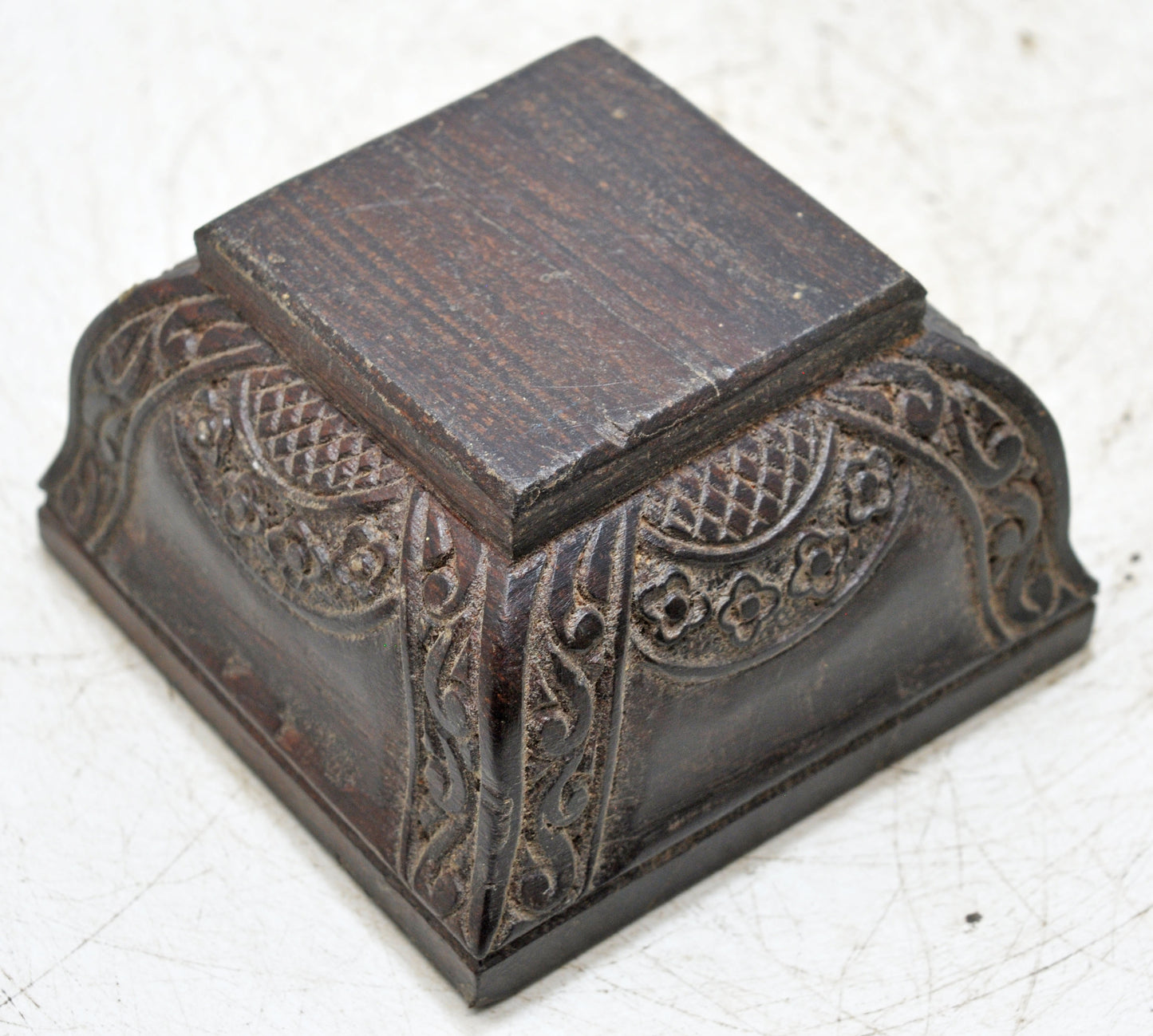 Antique Wooden Square Kitchenware Spice Salt Bowl Original Old Hand Carved