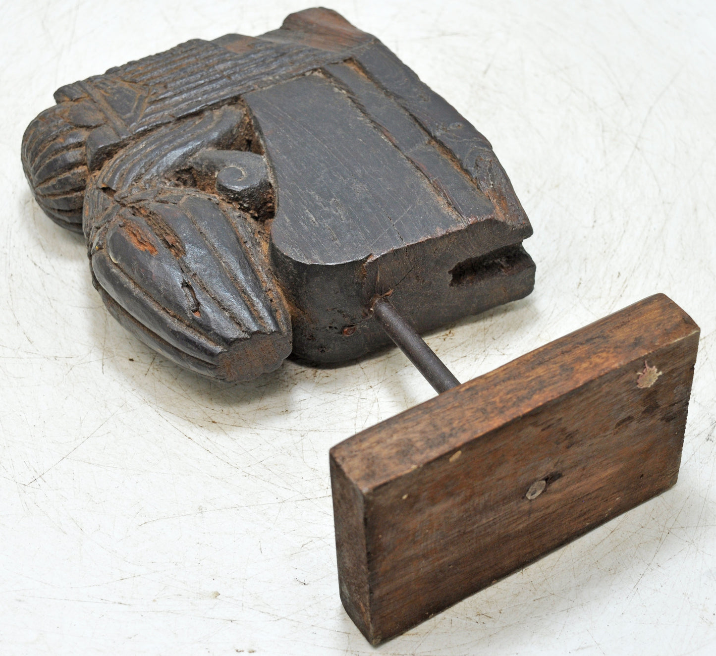 Antique Wooden Bracket Carving on Stand Original Old Hand Carved