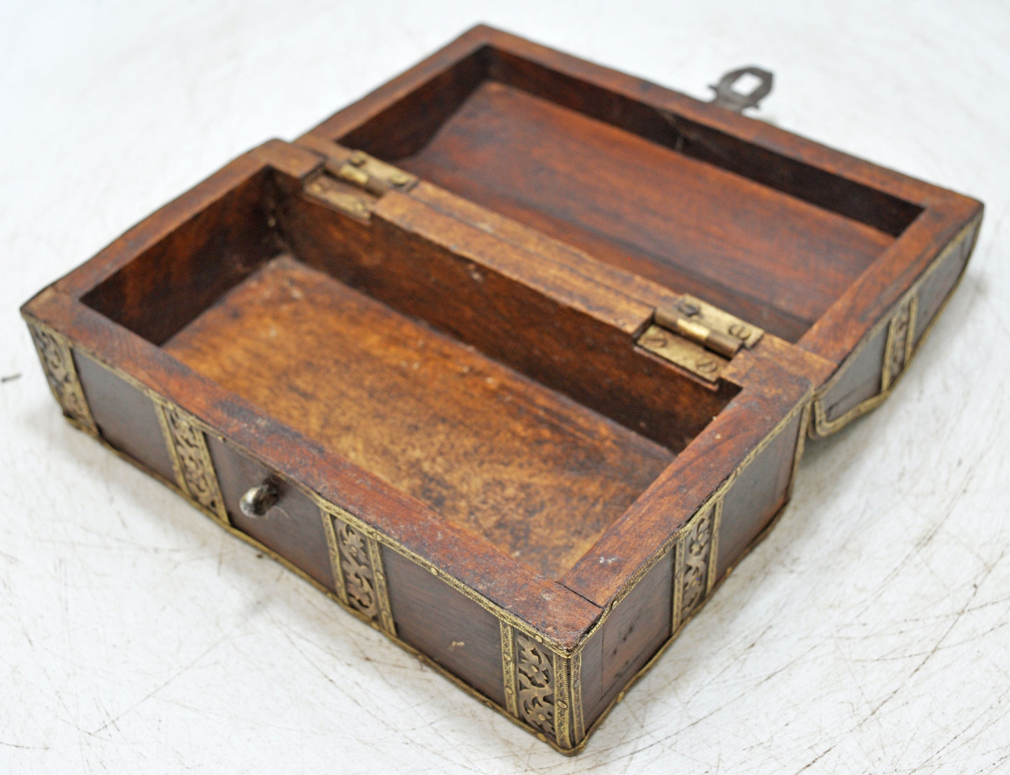 Vintage Wooden Dome Shaped Small Storage Box Original Old Brass Fitted