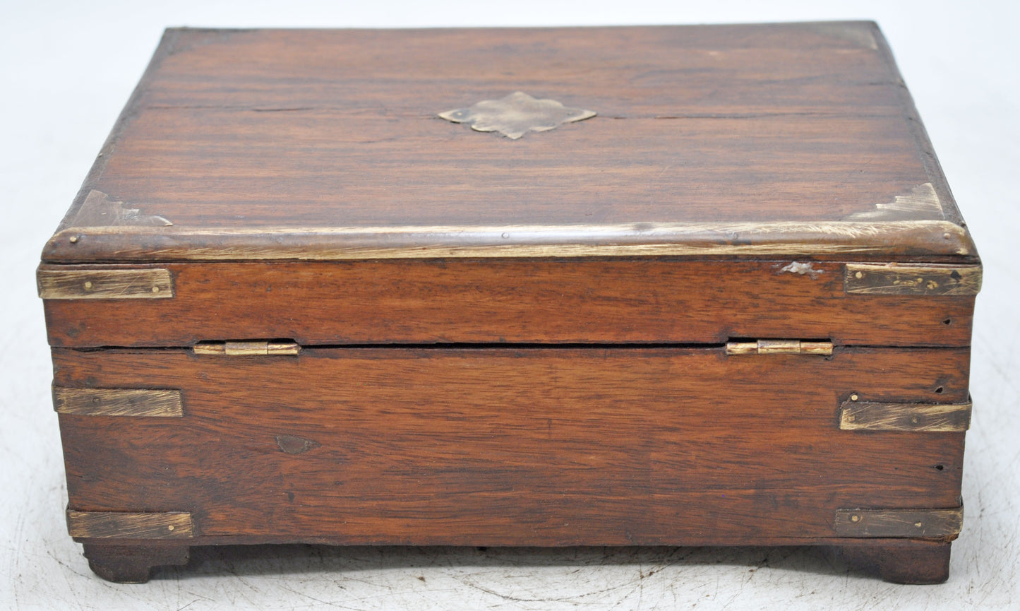 Vintage Wooden Brass Fitted Storage Box Original Old Hand Crafted