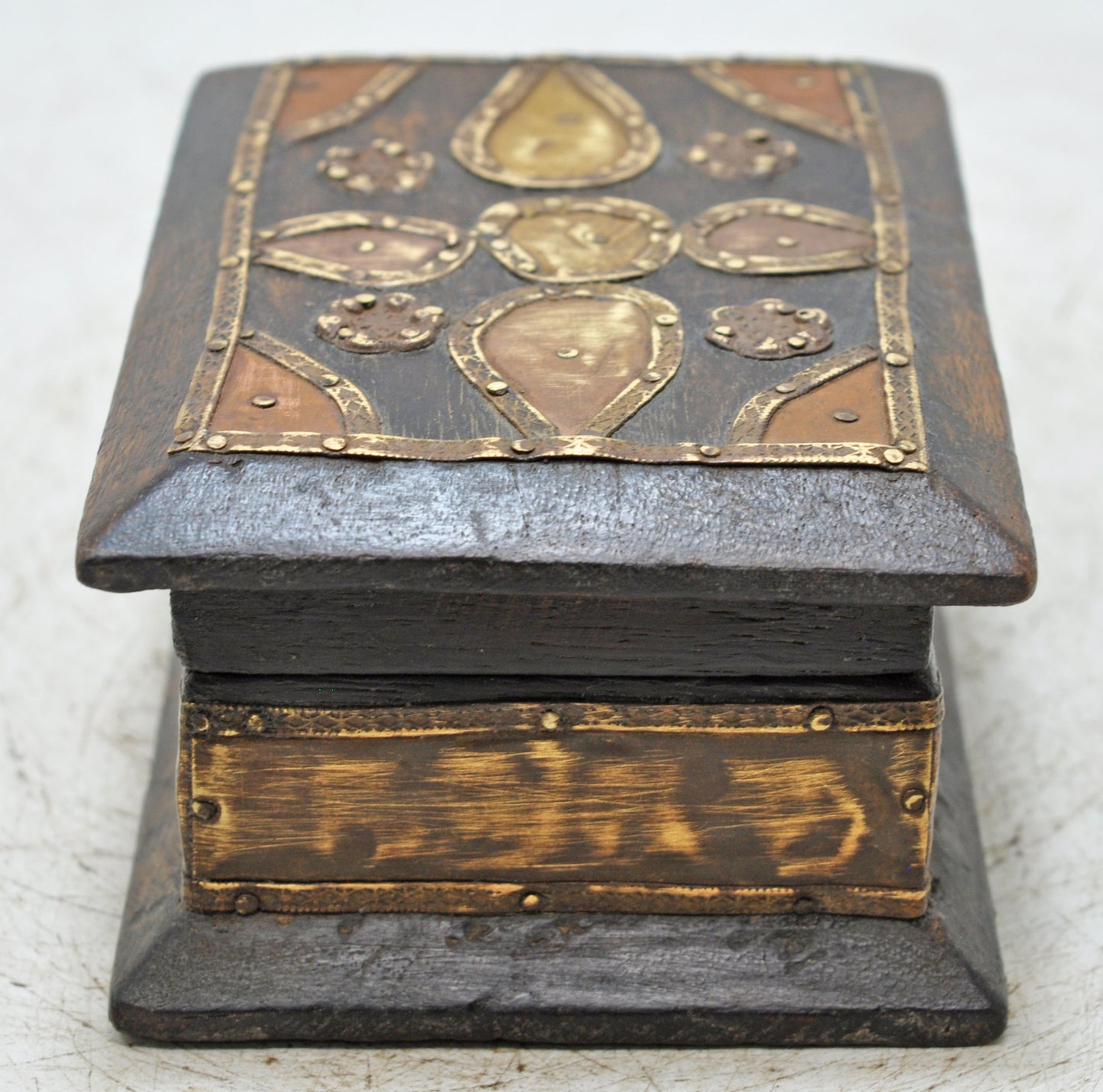 Vintage Wooden Small Storage Box Original Old Hand Crafted Brass Fitted