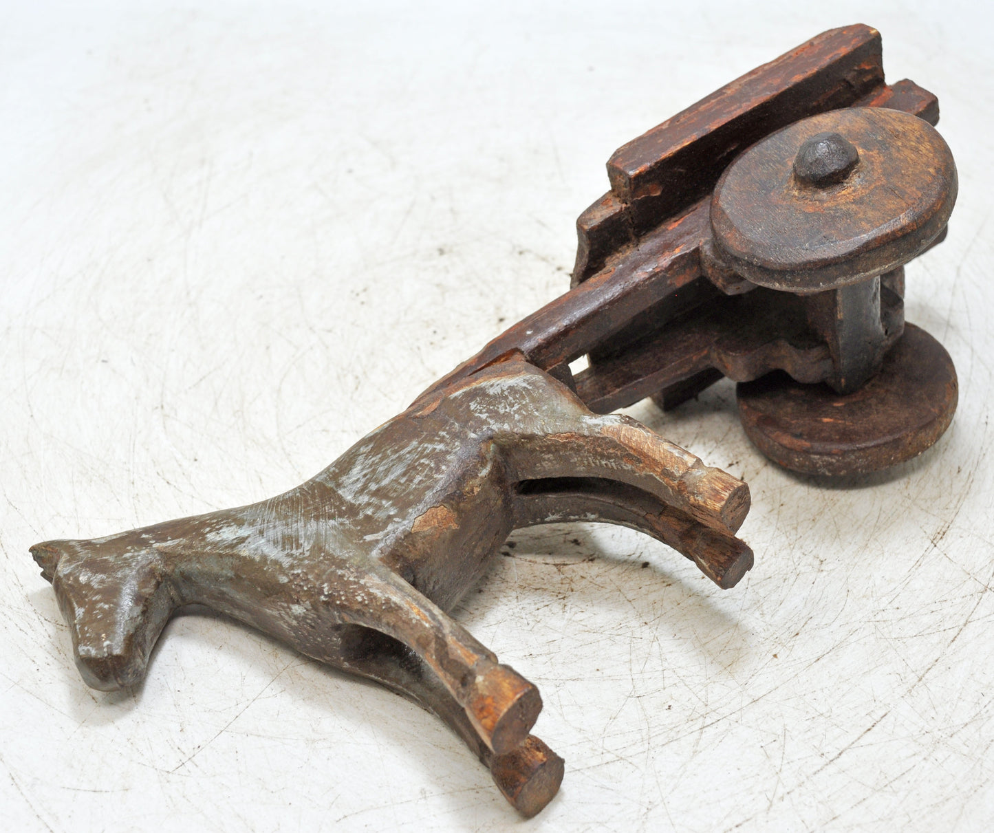 Vintage Wooden Horse Cart Figurine Original Old Hand Carved