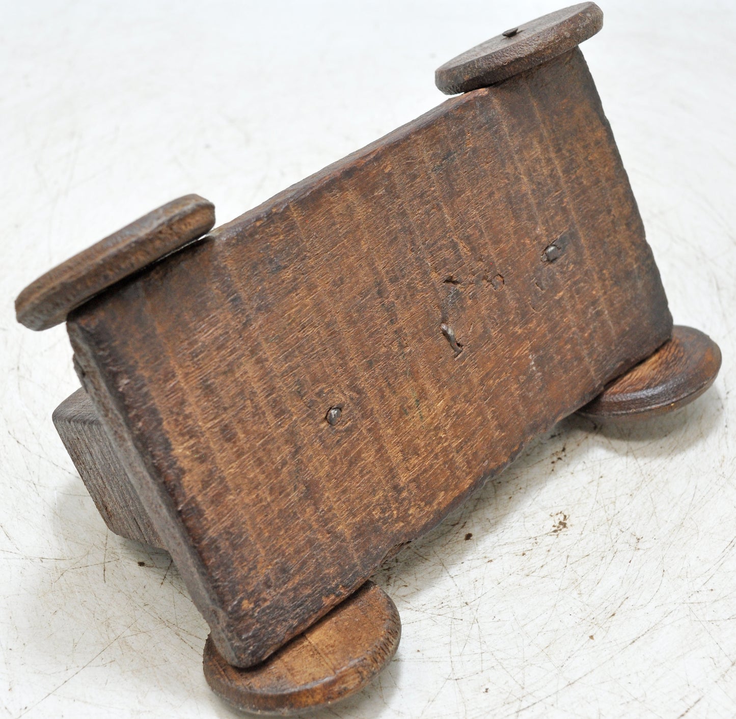Antique Wooden Cow on Wheels Figurine Original Old Hand Carved