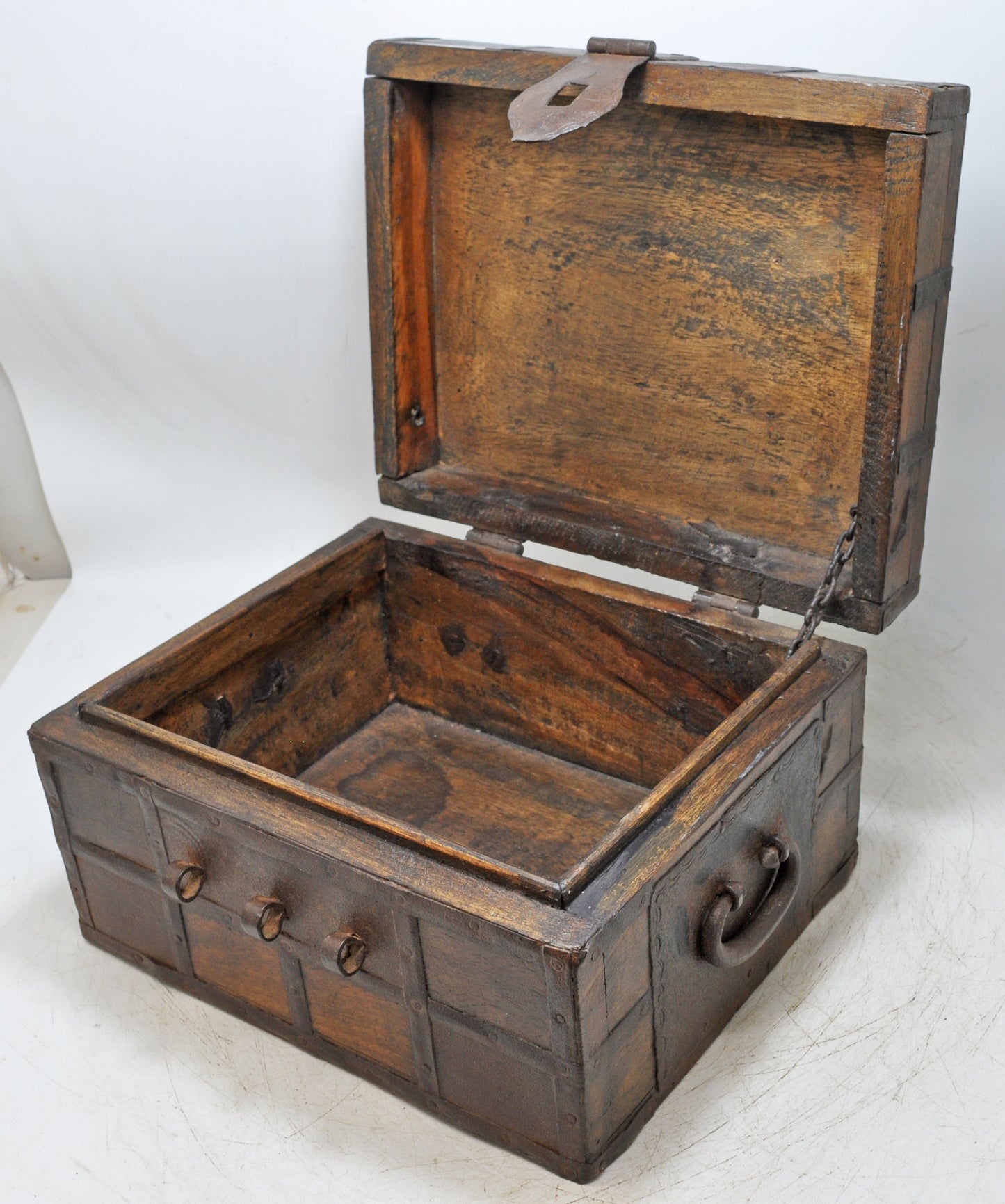 Vintage Wooden Large Storage Chest Box Original Old Hand Crafted Metal Fitted