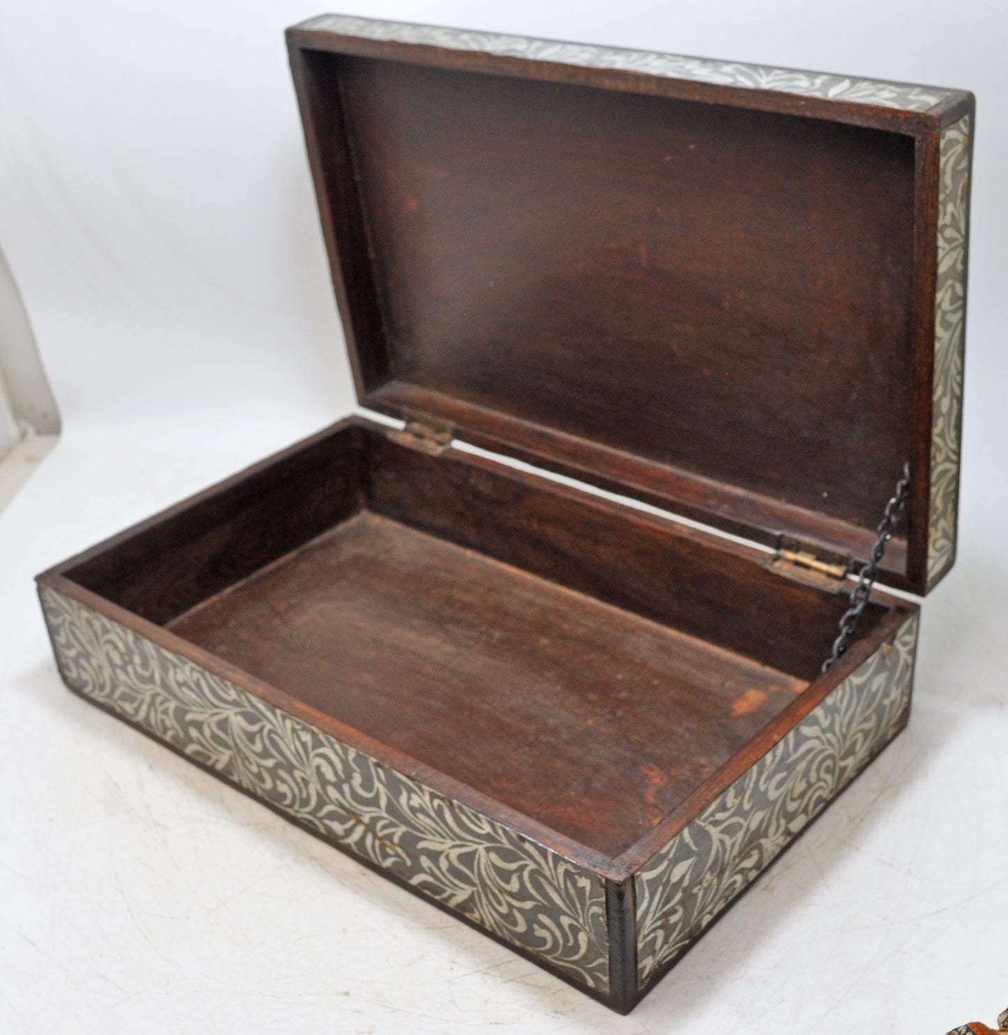 Vintage Wooden White Metal Fitted Storage Box Original Old Hand Crafted