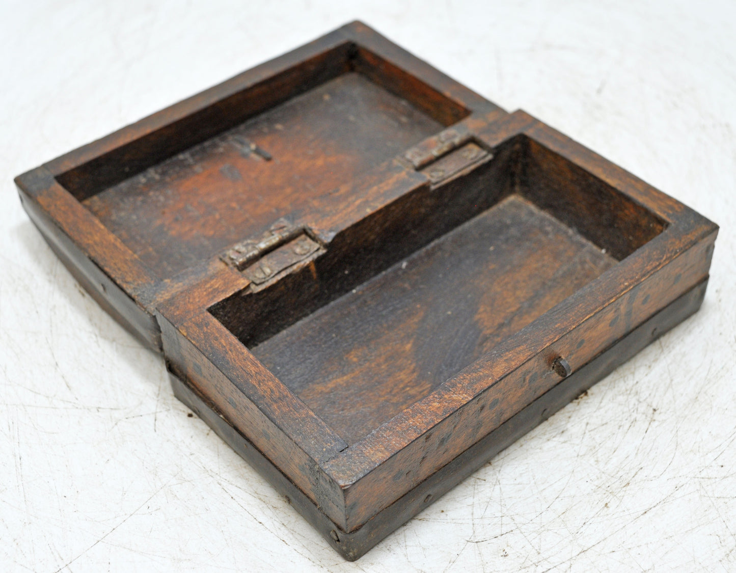 Vintage Wooden Small Storage Box Original Old Hand Crafted Metal Fitted