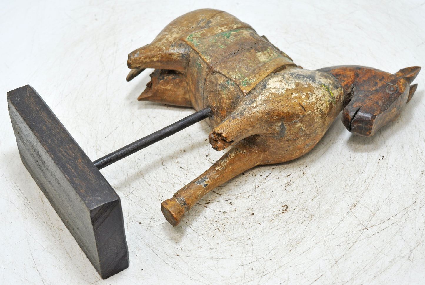 Vintage Wooden Horse Figurine on Stand Original Old Hand Carved Painted