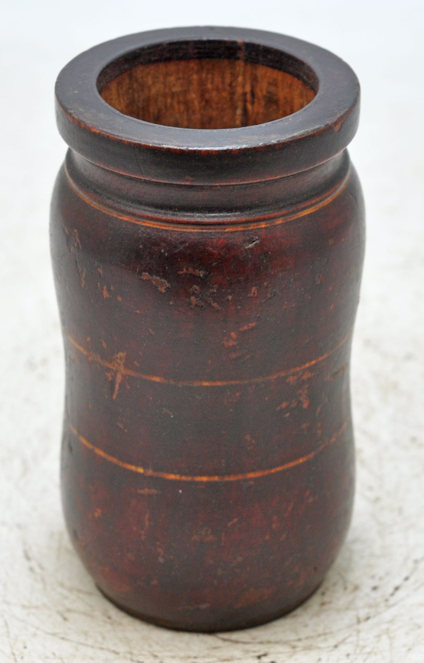 Vintage Wooden Round Cup Glass Original Old Hand Carved Lacquer Painted
