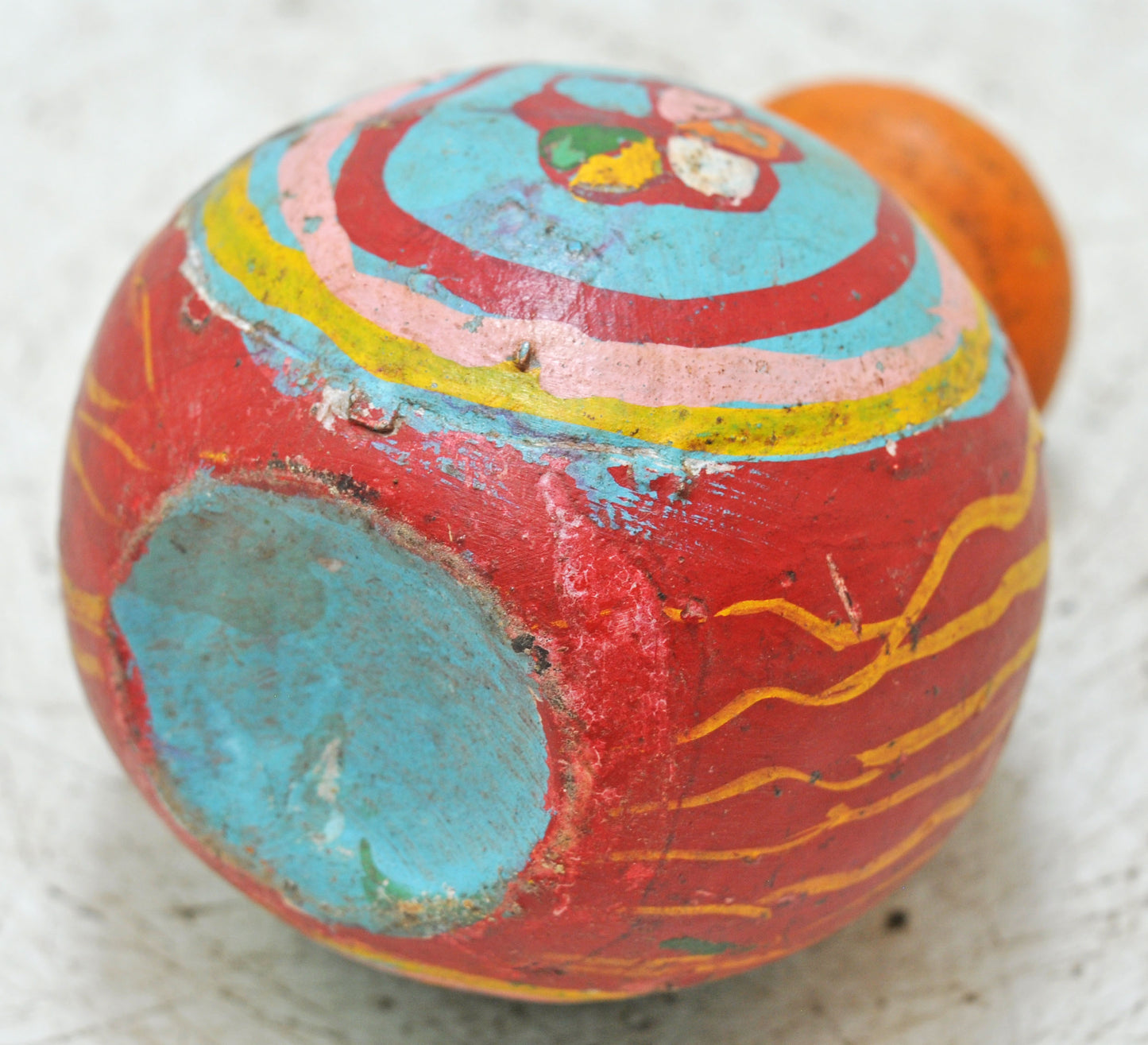 Vintage Iron Small Round Oil Pot Original Old Hand Crafted Painted