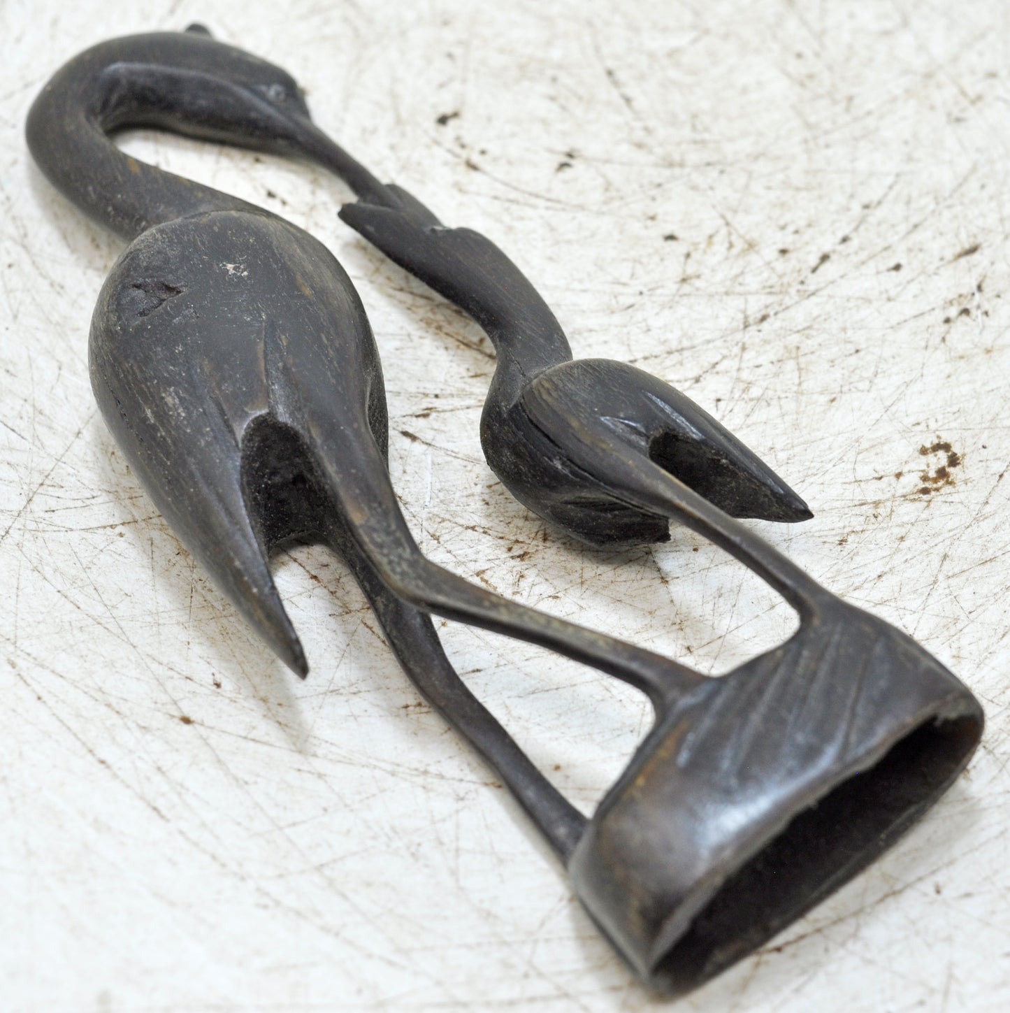 Antique Wooden 2 Cranes Bird Figurine Original Old Fine Hand Carved