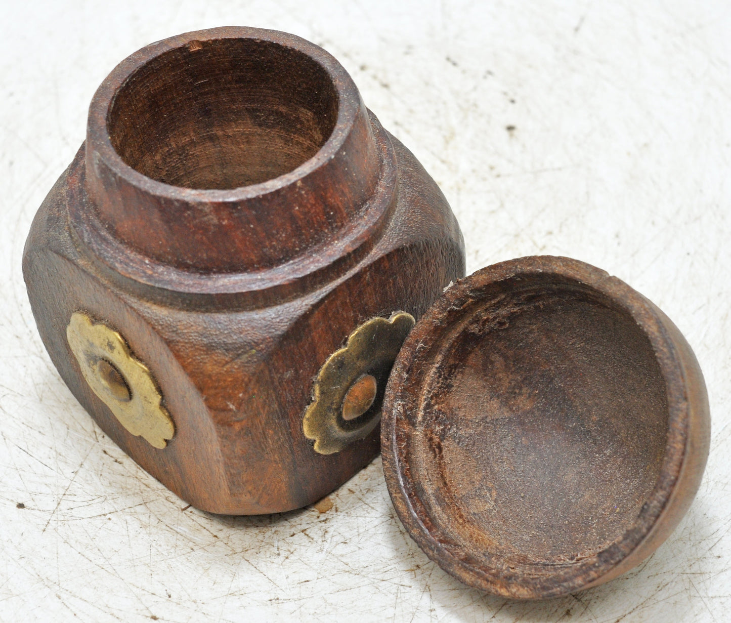 Vintage Wooden Kum Kum Powder Tika Box Original Old Hand Carved