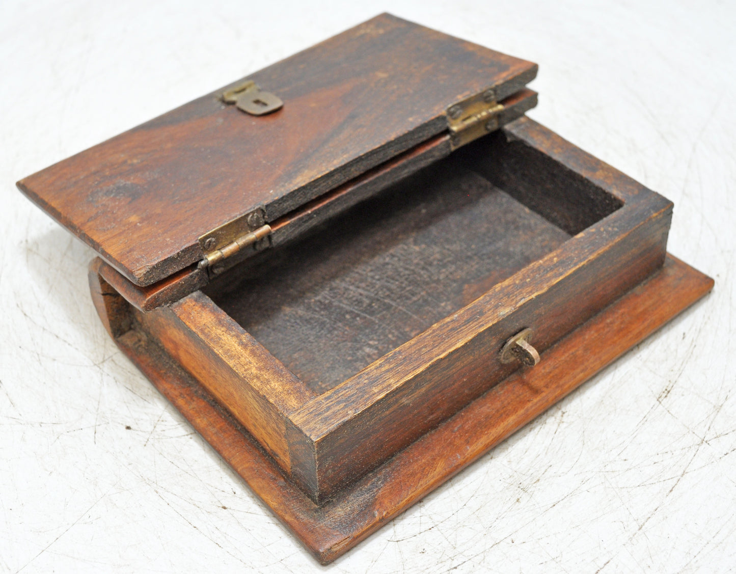 Vintage Wooden Book Shaped Storage Box Original Old Hand Crafted