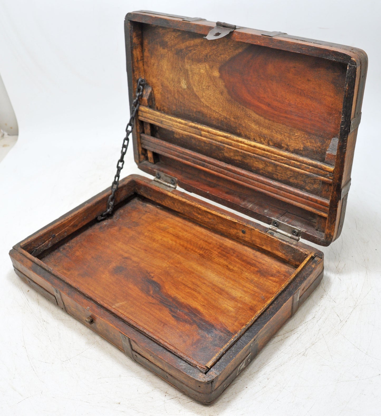 Vintage Wooden Large Briefcase Box Original Old Hand Crafted Metal Fitted