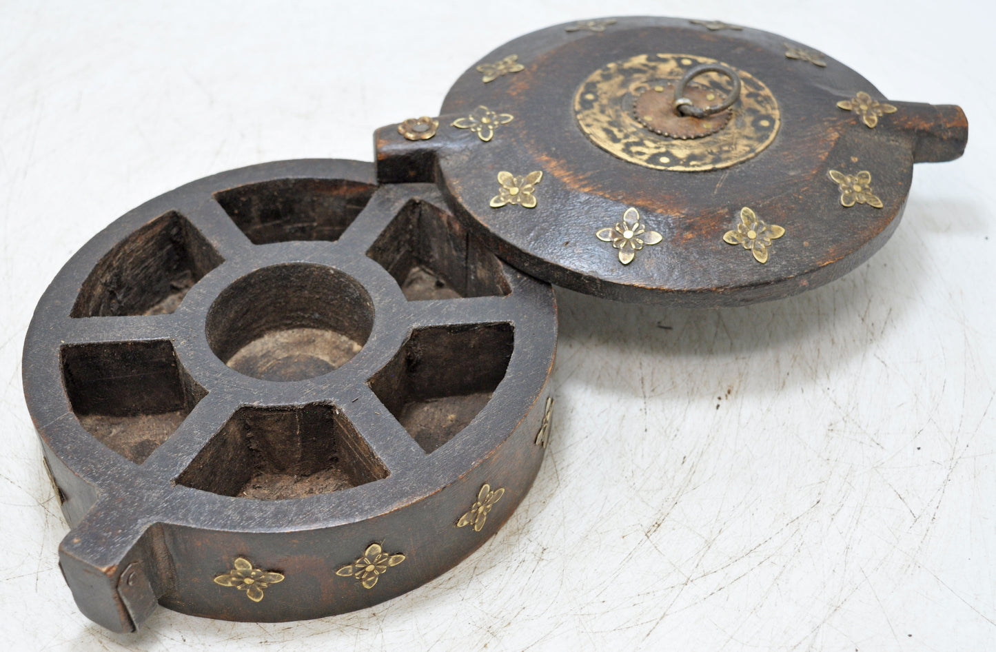 Antique Wooden Kitchenware Spice Box Original Old Hand Carved
