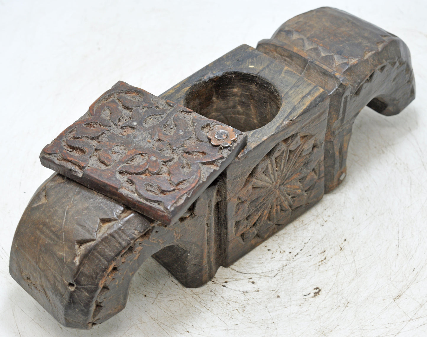 Antique Wooden Salt Spice Box Original Old Hand Carved Floral Designs