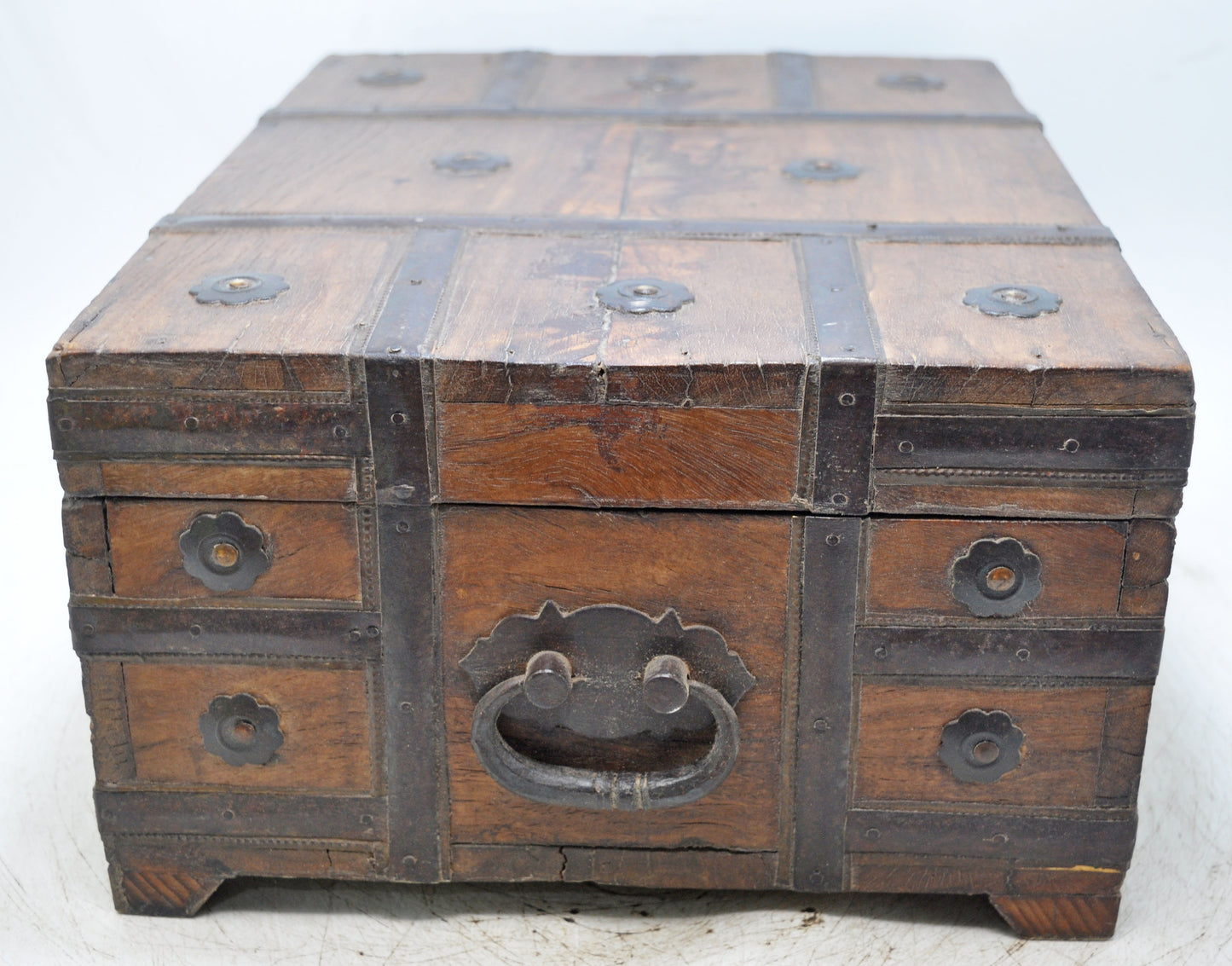 Vintage Wooden Storage Chest Box Original Old Hand Crafted Metal Fitted