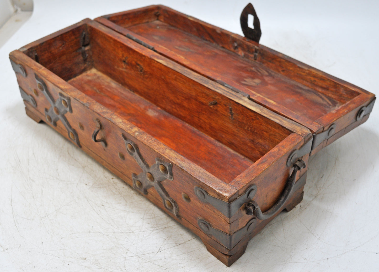 Vintage Wooden Storage Chest Box Original Old Hand Crafted Metal Fitted