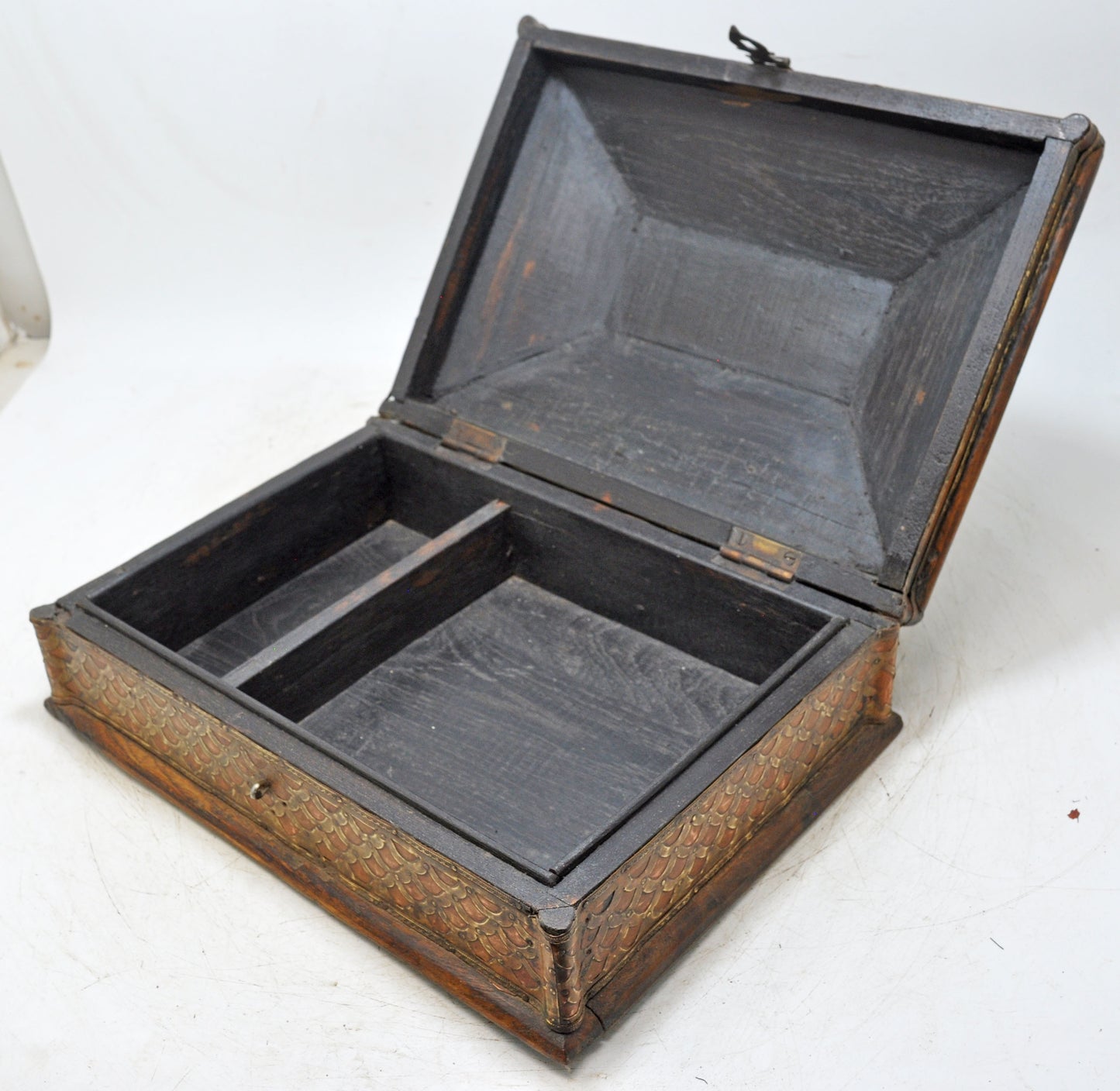 Vintage Wooden Storage Box Original Old Hand Crafted Fine Brass Fitted