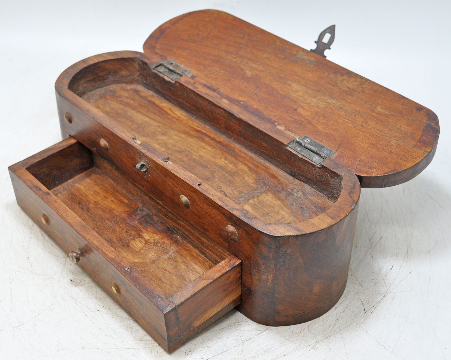 Vintage Wooden Oval Storage Box Original Old Hand Crafted Carved
