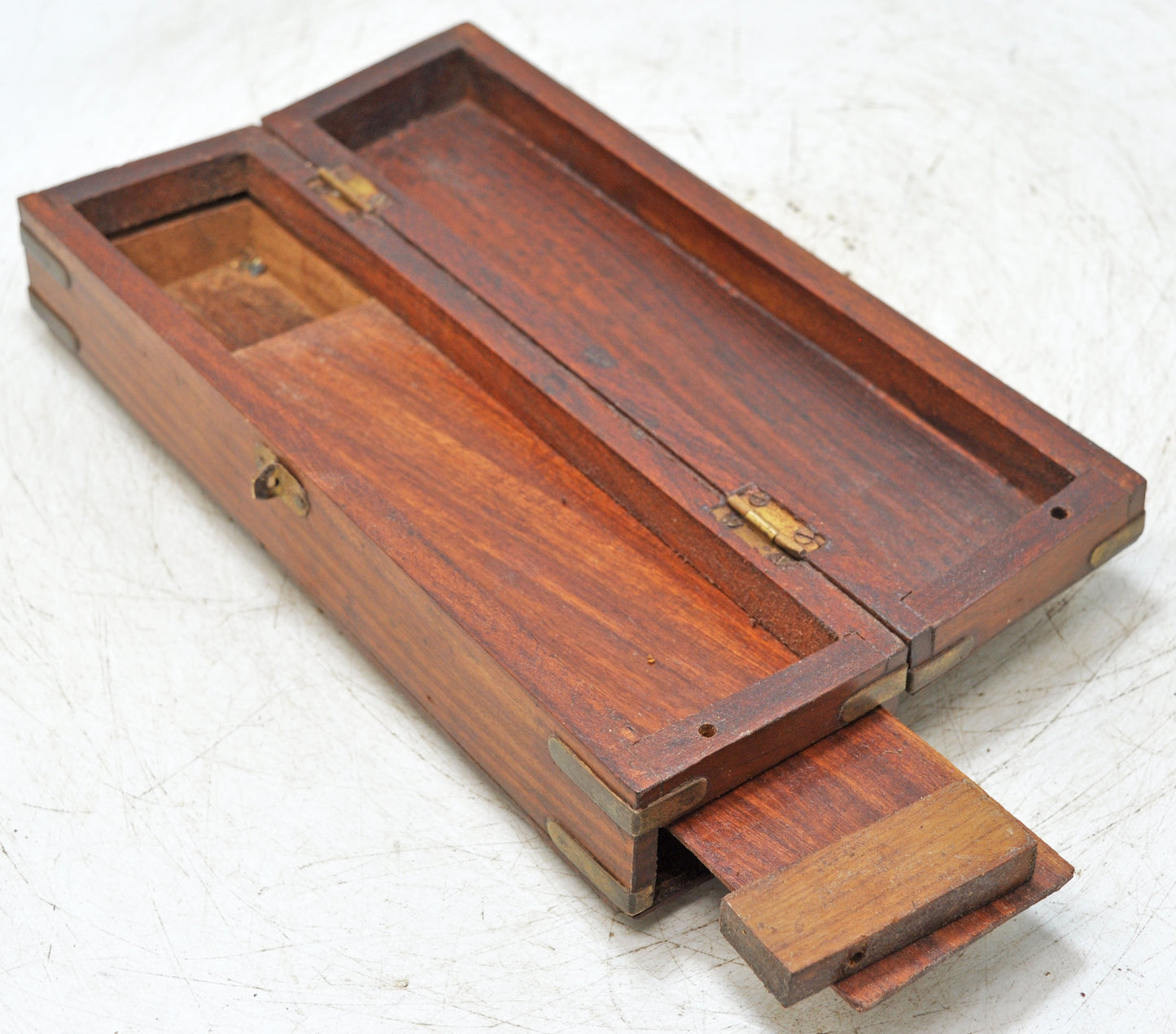 Vintage Wooden Long Pencil Stationary Box Original Old Brass Fitted